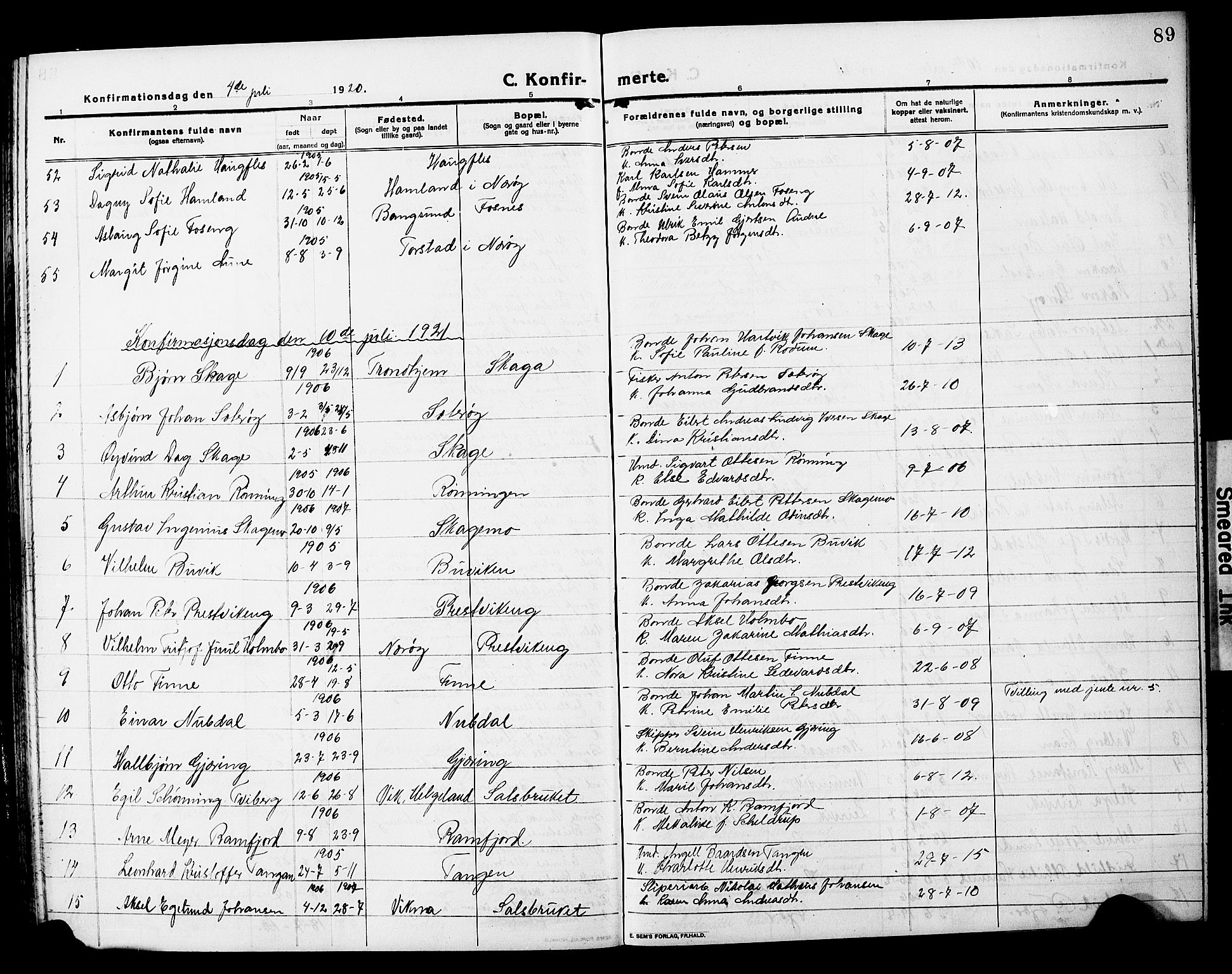 Ministerialprotokoller, klokkerbøker og fødselsregistre - Nord-Trøndelag, SAT/A-1458/780/L0653: Parish register (copy) no. 780C05, 1911-1927, p. 89