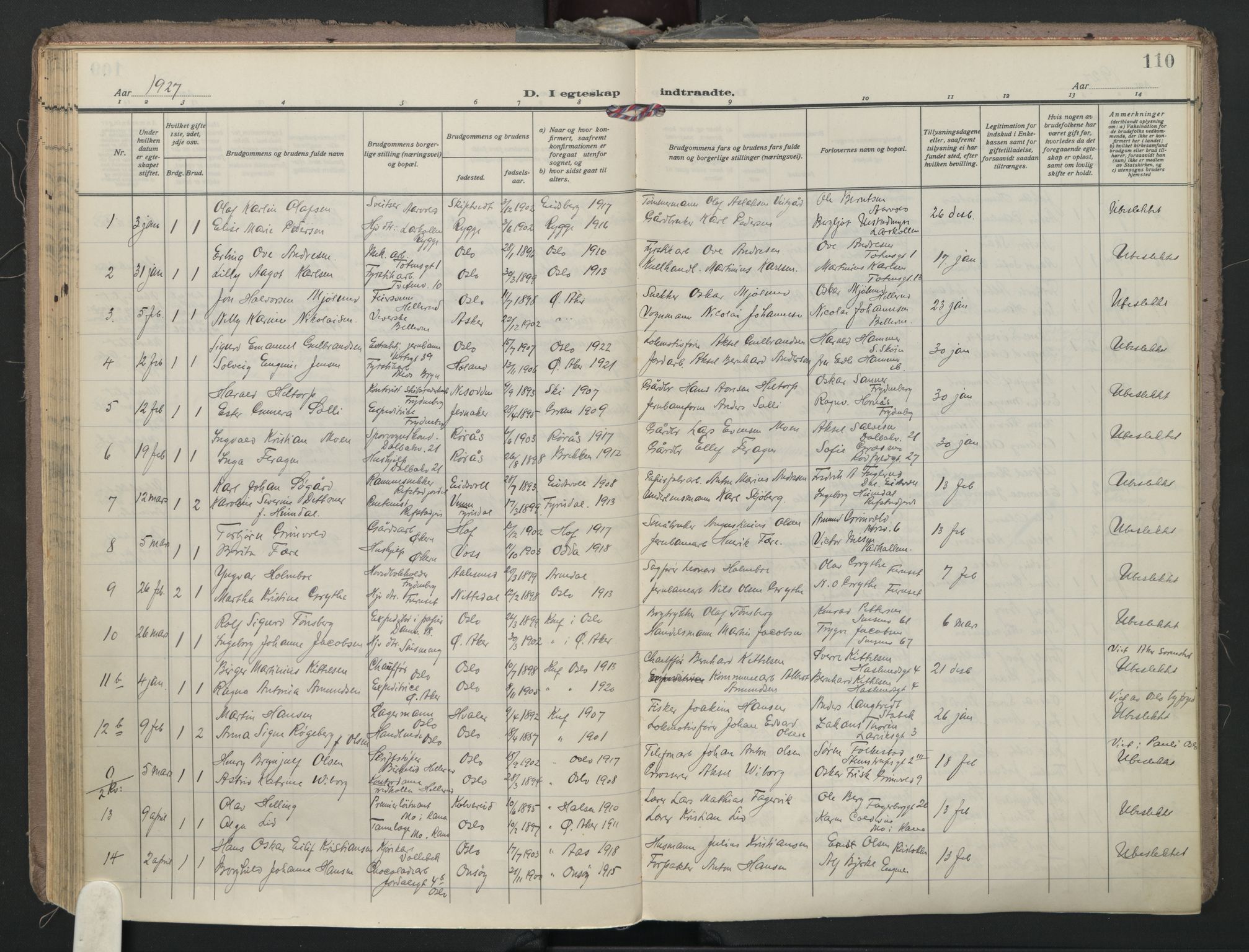 Østre Aker prestekontor Kirkebøker, AV/SAO-A-10840/F/Fa/L0014: Parish register (official) no. I 14, 1926-1936, p. 110