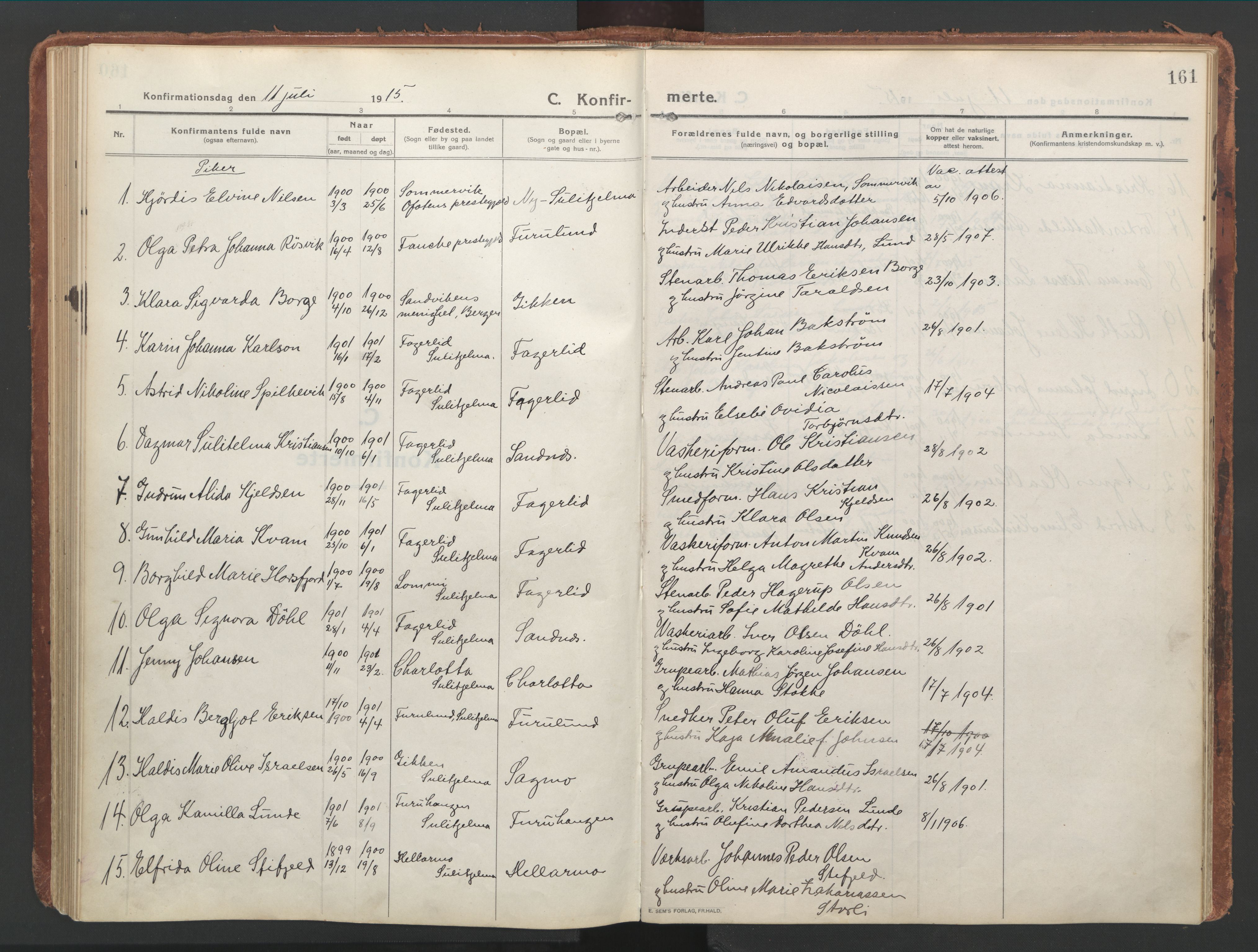 Ministerialprotokoller, klokkerbøker og fødselsregistre - Nordland, AV/SAT-A-1459/850/L0715: Curate's parish register no. 850B05, 1913-1924, p. 161