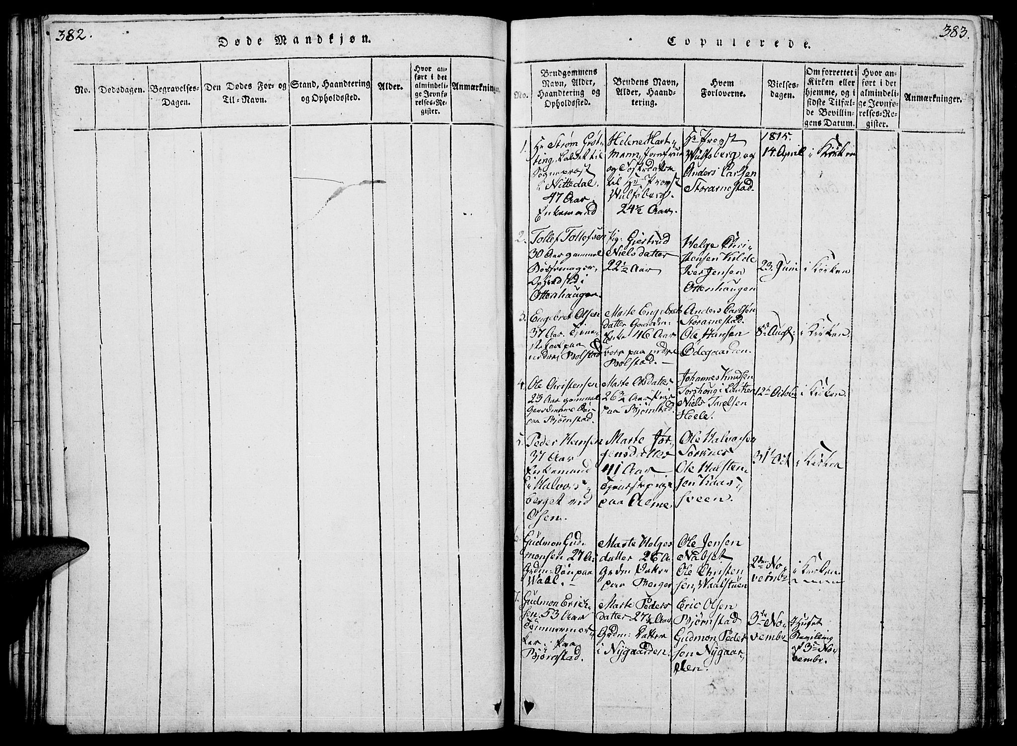Åmot prestekontor, Hedmark, SAH/PREST-056/H/Ha/Hab/L0001: Parish register (copy) no. 1, 1815-1847, p. 382-383