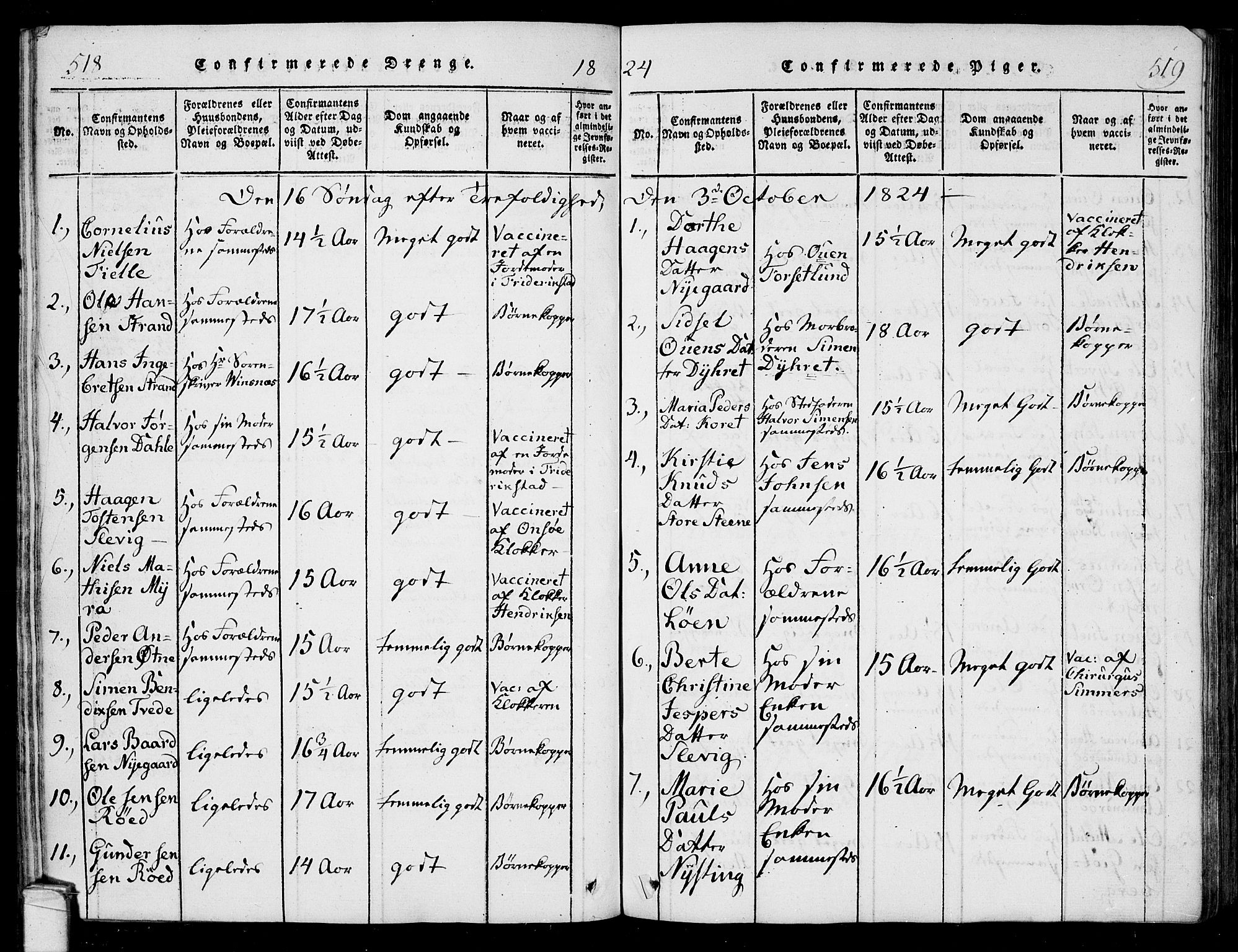Onsøy prestekontor Kirkebøker, SAO/A-10914/F/Fa/L0002: Parish register (official) no. I 2, 1814-1840, p. 518-519