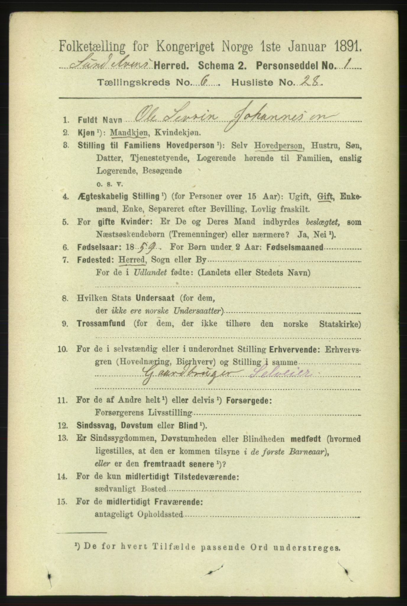 RA, 1891 census for 1523 Sunnylven, 1891, p. 1667