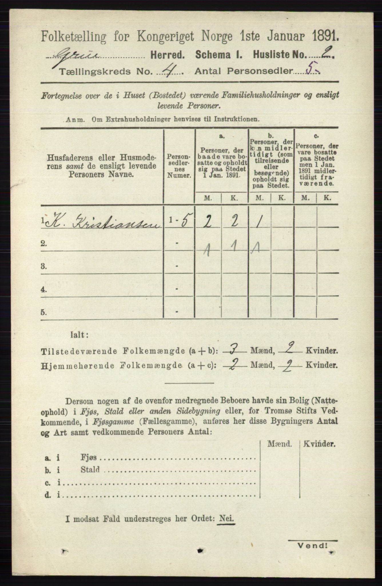 RA, 1891 census for 0423 Grue, 1891, p. 2014