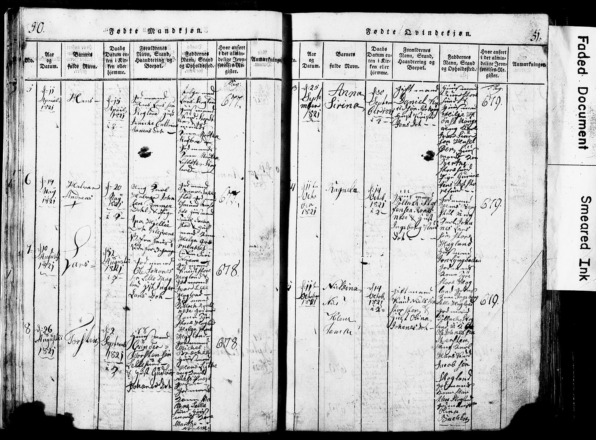 Torvastad sokneprestkontor, AV/SAST-A -101857/H/Ha/Hab/L0002: Parish register (copy) no. B 2, 1817-1834, p. 50-51