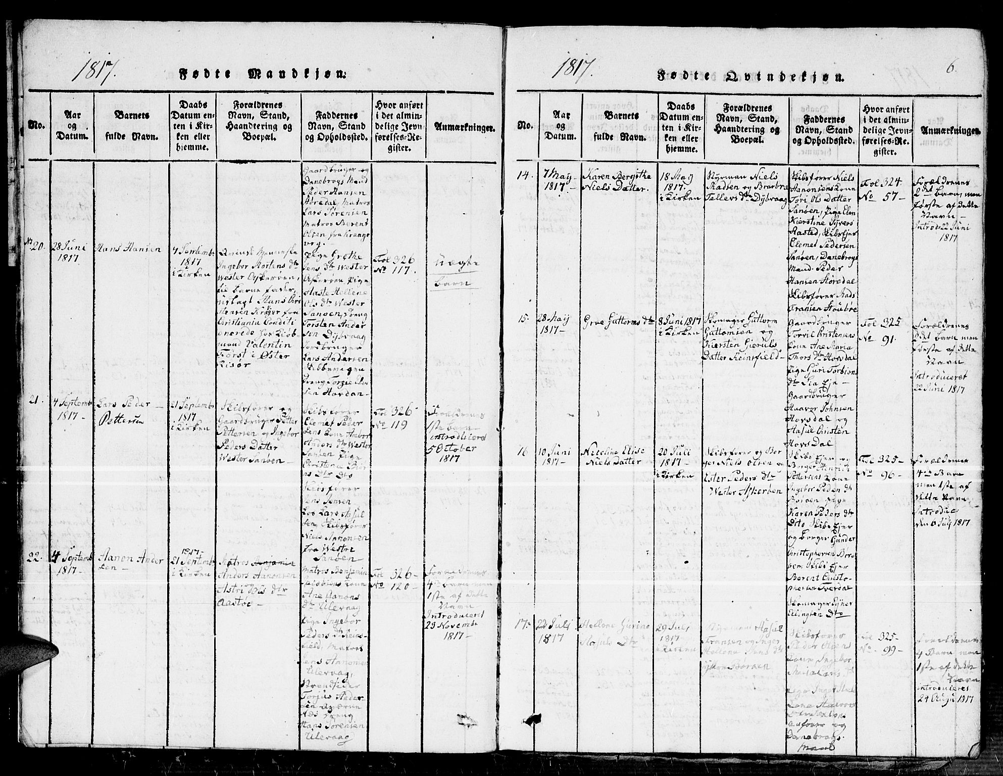Dypvåg sokneprestkontor, SAK/1111-0007/F/Fb/Fba/L0009: Parish register (copy) no. B 9, 1816-1842, p. 6