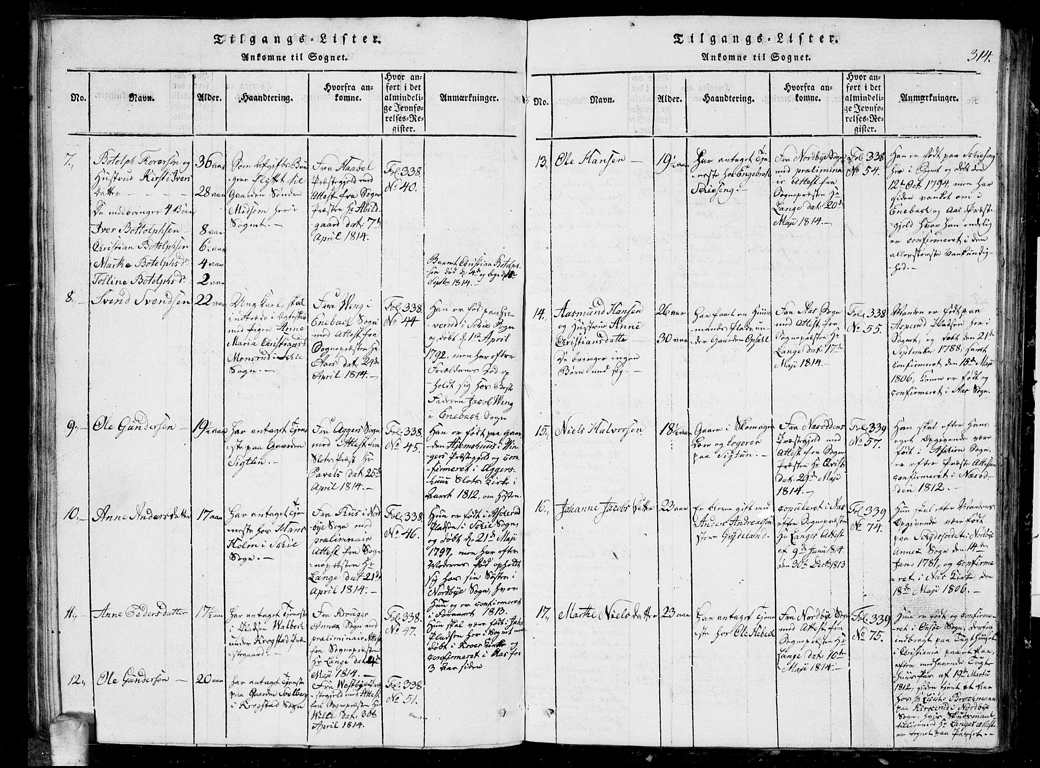 Kråkstad prestekontor Kirkebøker, AV/SAO-A-10125a/G/Ga/L0001: Parish register (copy) no. I 1, 1813-1824, p. 314