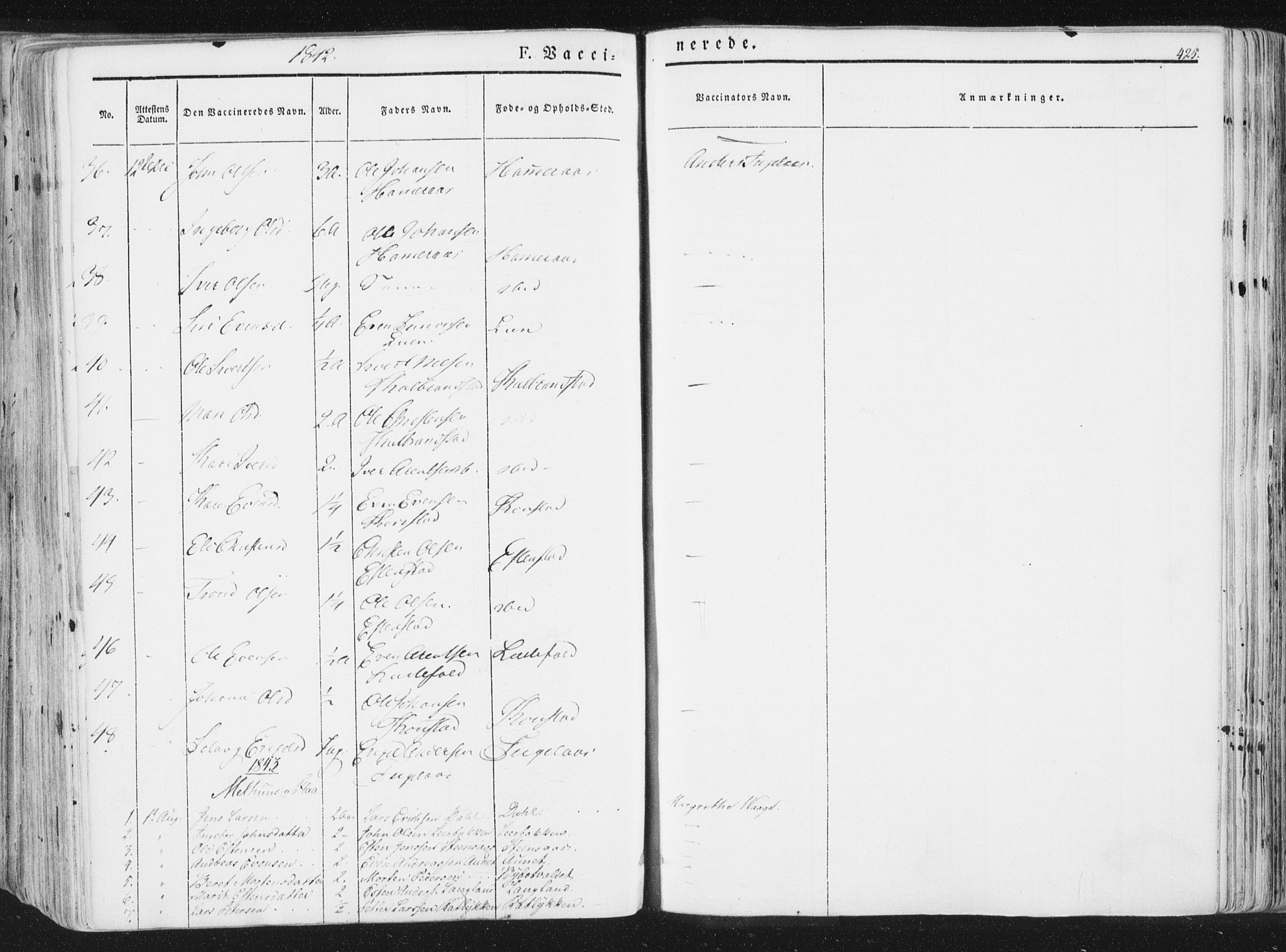 Ministerialprotokoller, klokkerbøker og fødselsregistre - Sør-Trøndelag, AV/SAT-A-1456/691/L1074: Parish register (official) no. 691A06, 1842-1852, p. 425