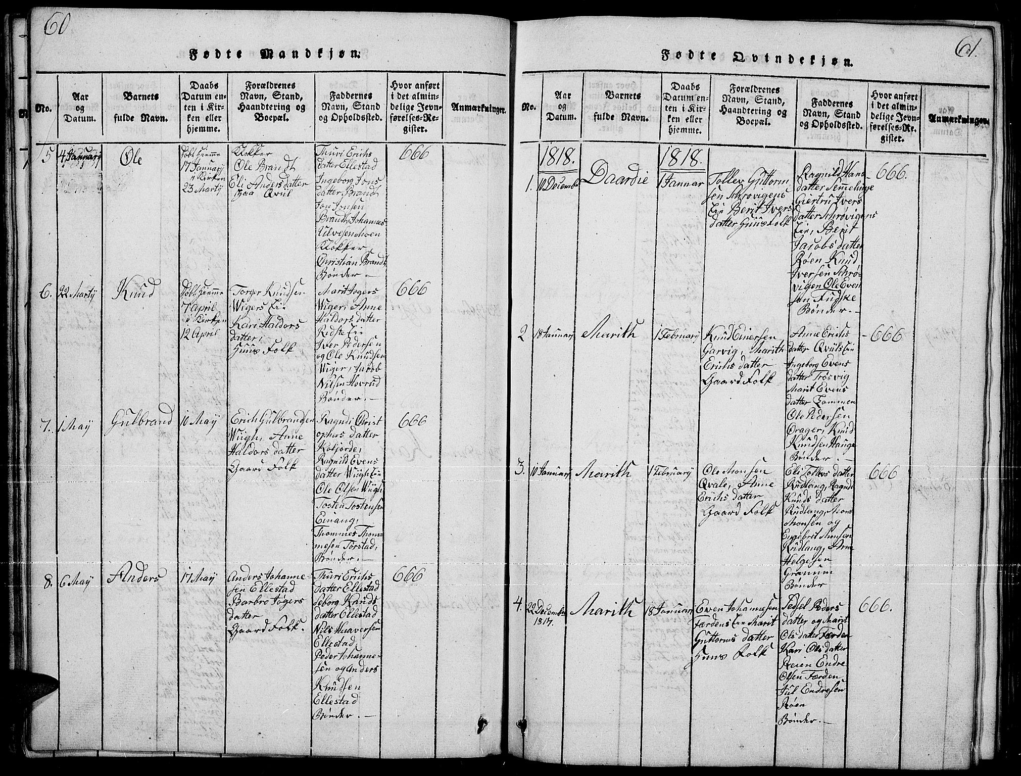 Slidre prestekontor, SAH/PREST-134/H/Ha/Hab/L0001: Parish register (copy) no. 1, 1814-1838, p. 60-61