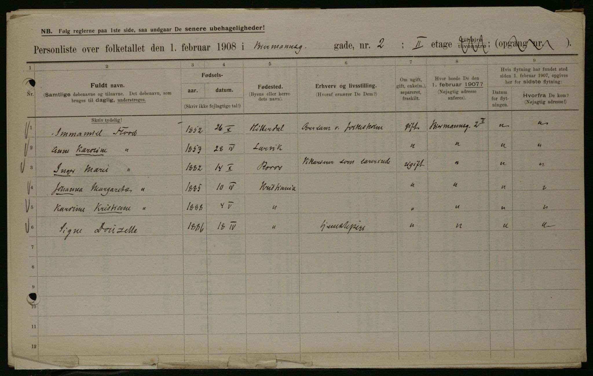 OBA, Municipal Census 1908 for Kristiania, 1908, p. 4734