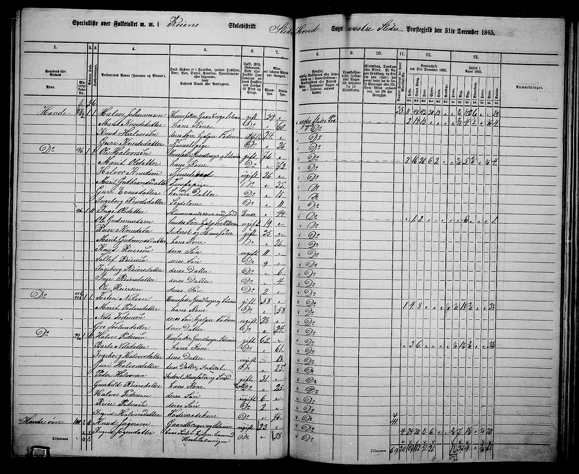 RA, 1865 census for Vestre Slidre, 1865, p. 81