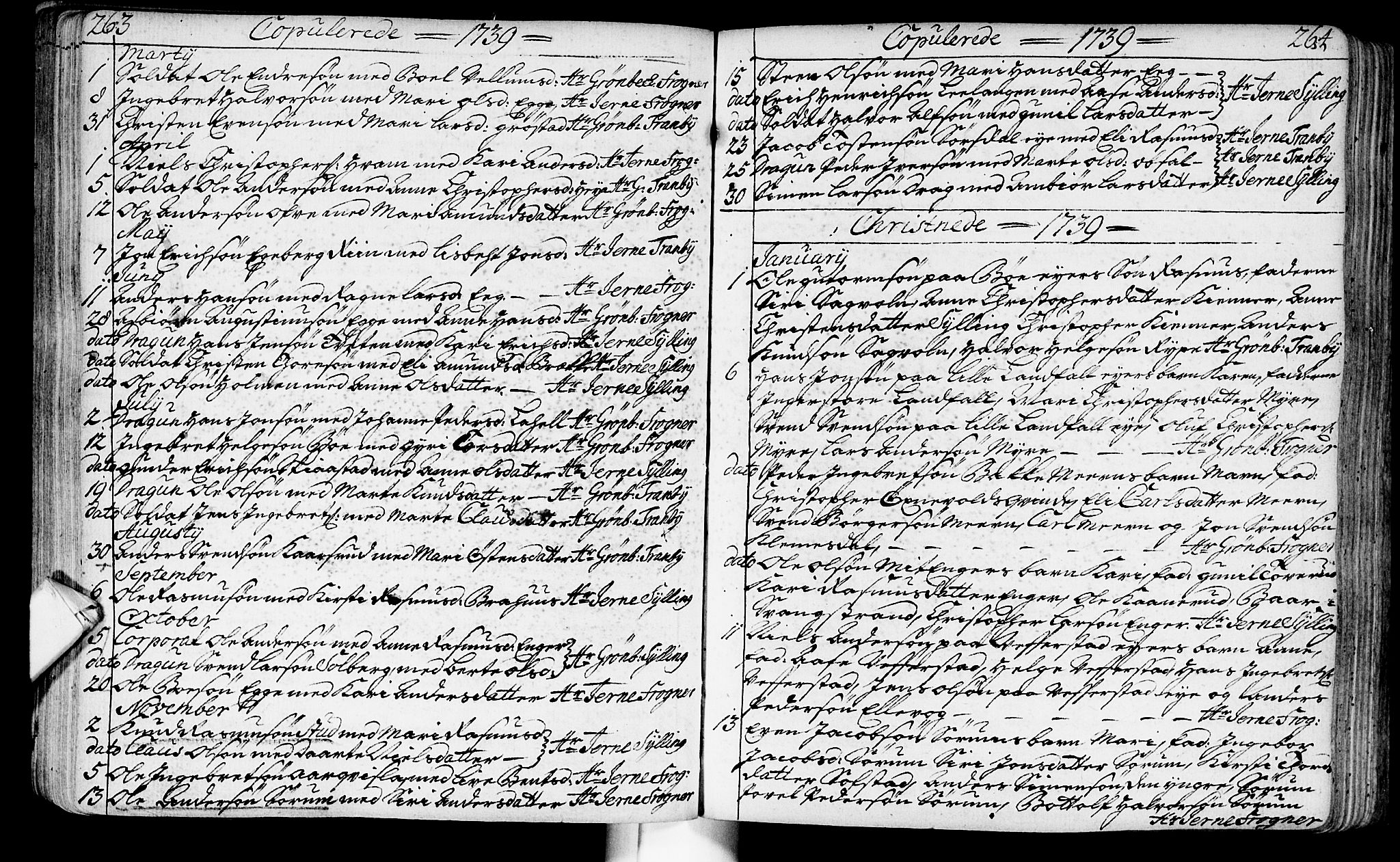 Lier kirkebøker, SAKO/A-230/F/Fa/L0003: Parish register (official) no. I 3, 1727-1748, p. 263-264