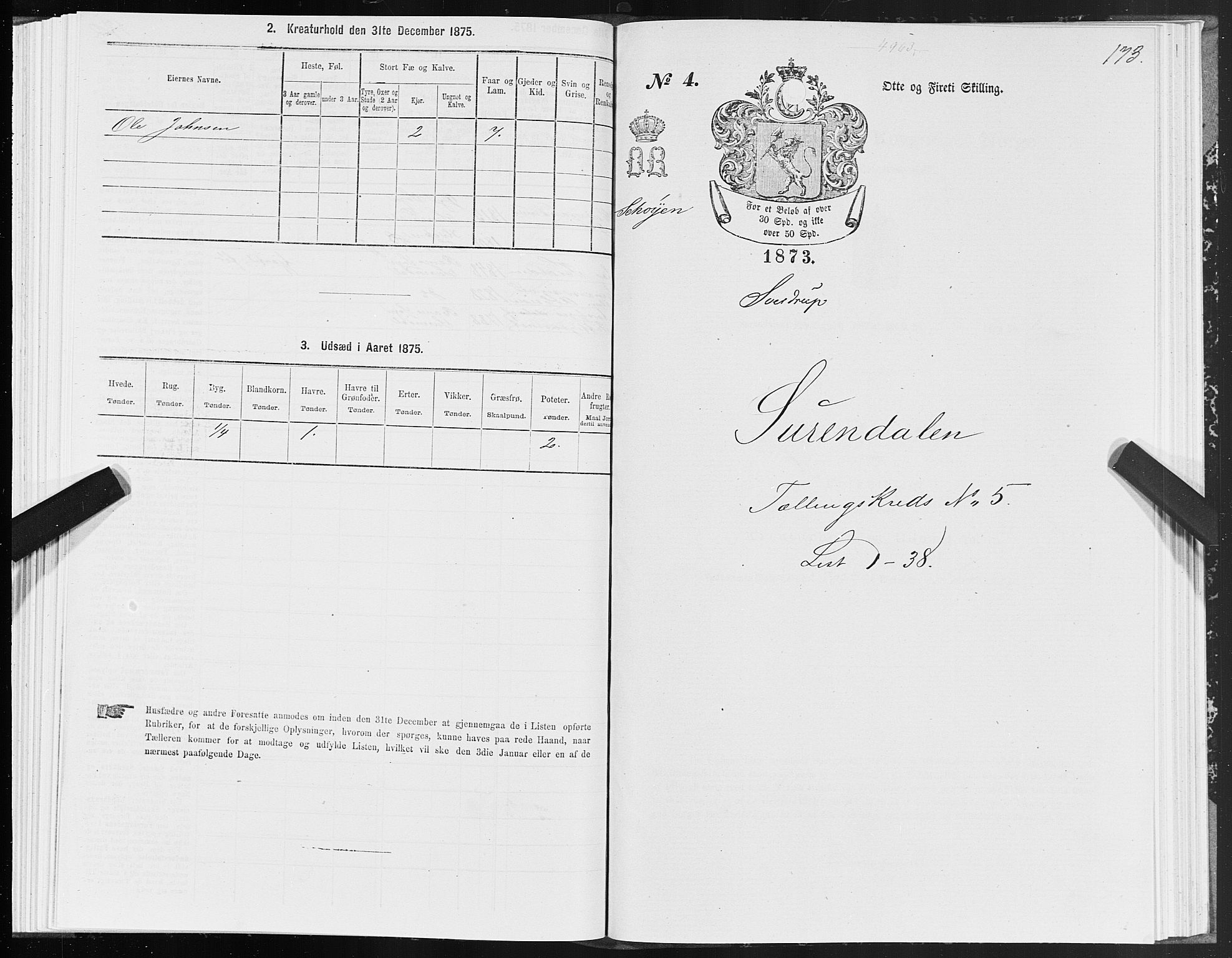 SAT, 1875 census for 1566P Surnadal, 1875, p. 2173