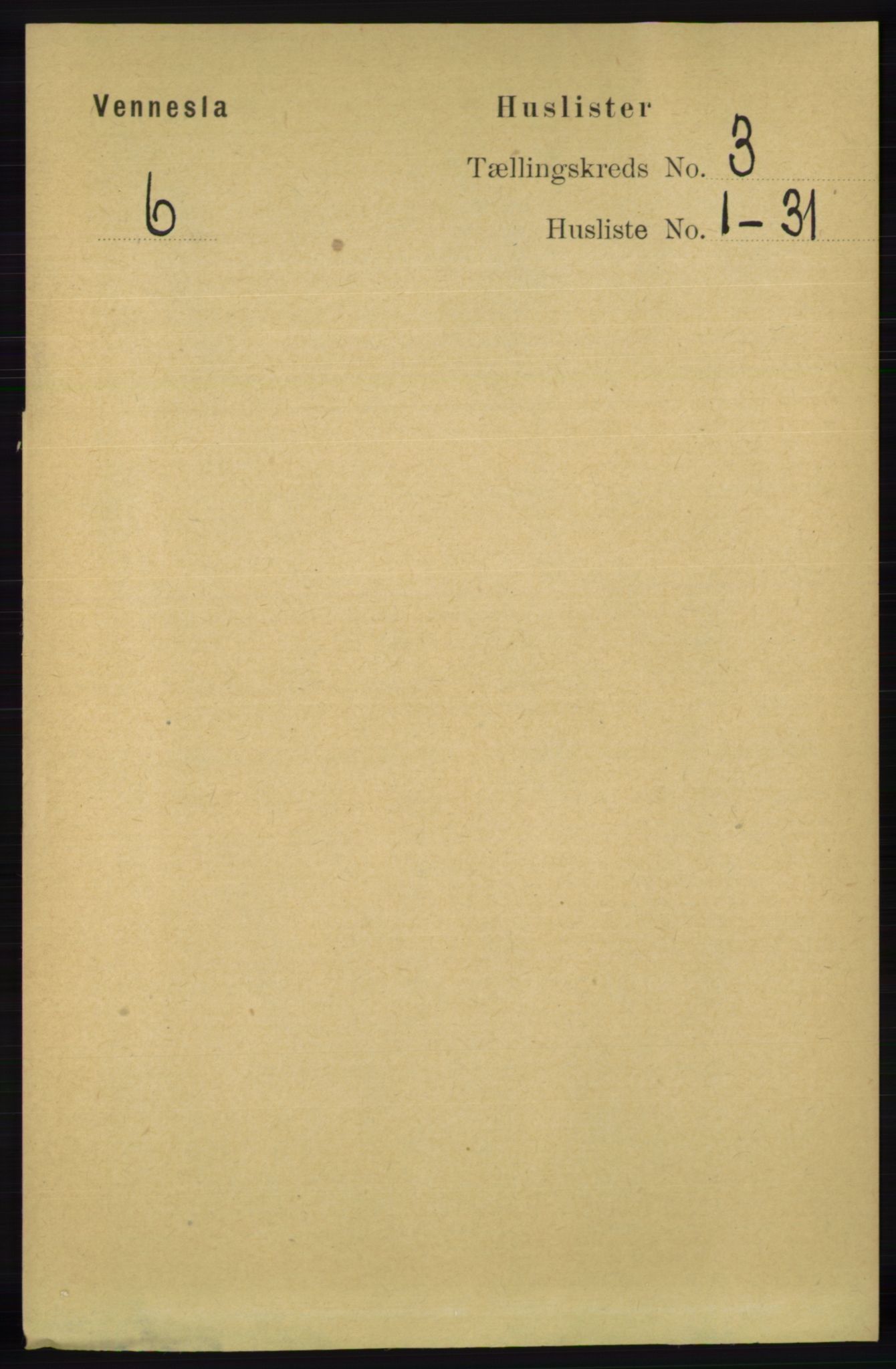 RA, 1891 census for 1014 Vennesla, 1891, p. 607