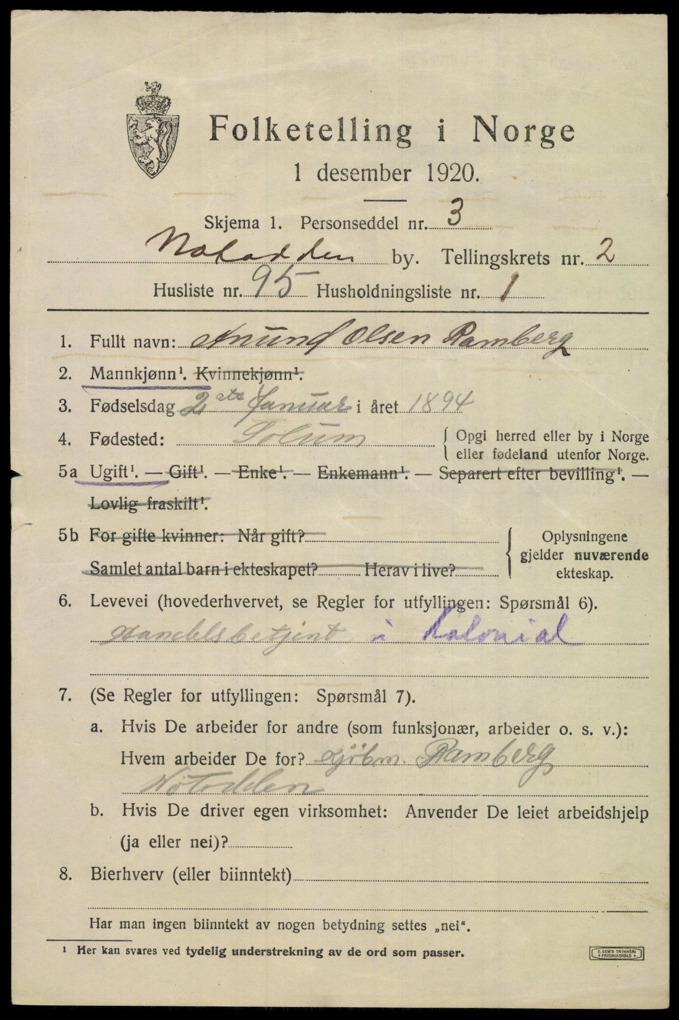 SAKO, 1920 census for Notodden, 1920, p. 8304