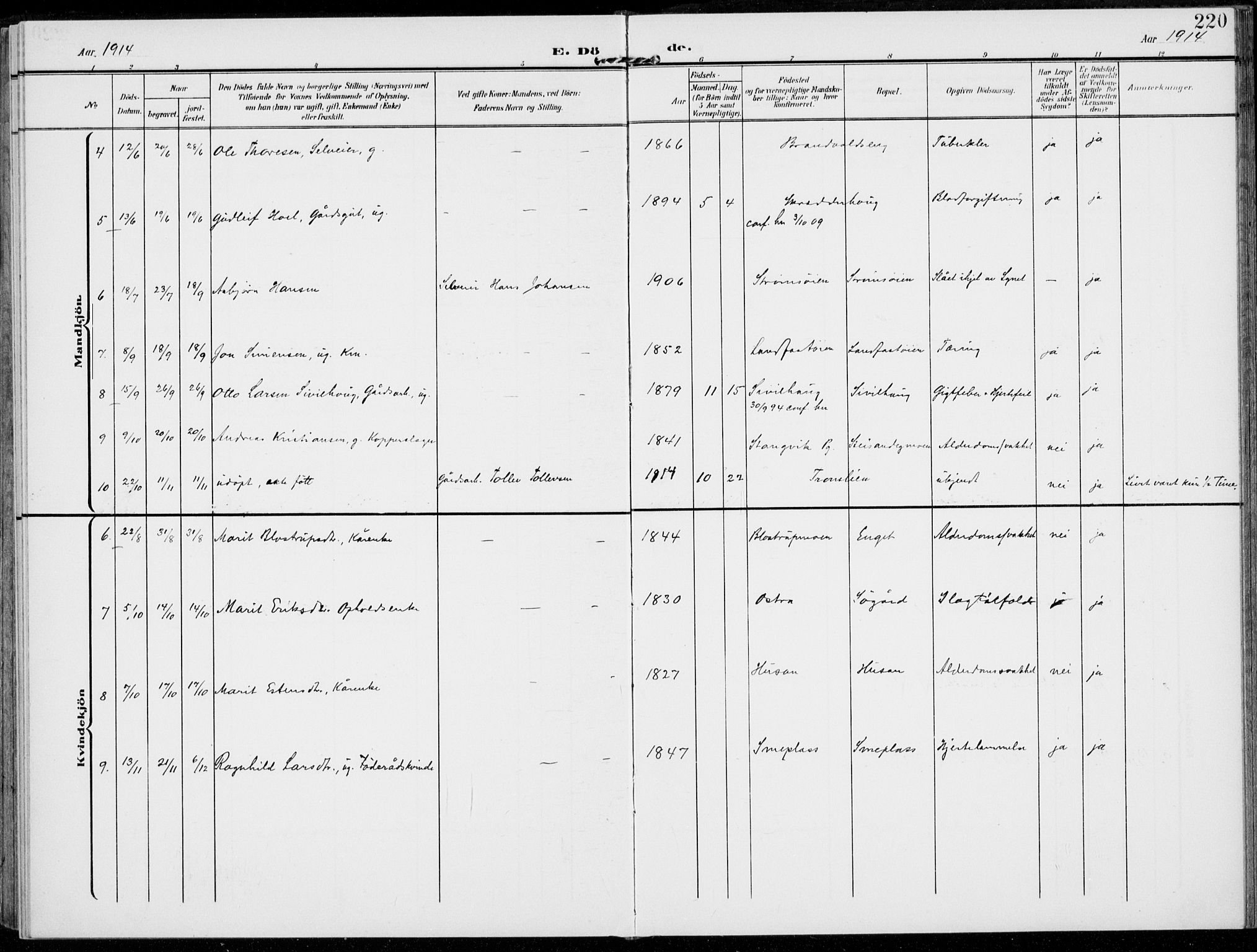 Alvdal prestekontor, SAH/PREST-060/H/Ha/Haa/L0004: Parish register (official) no. 4, 1907-1919, p. 220