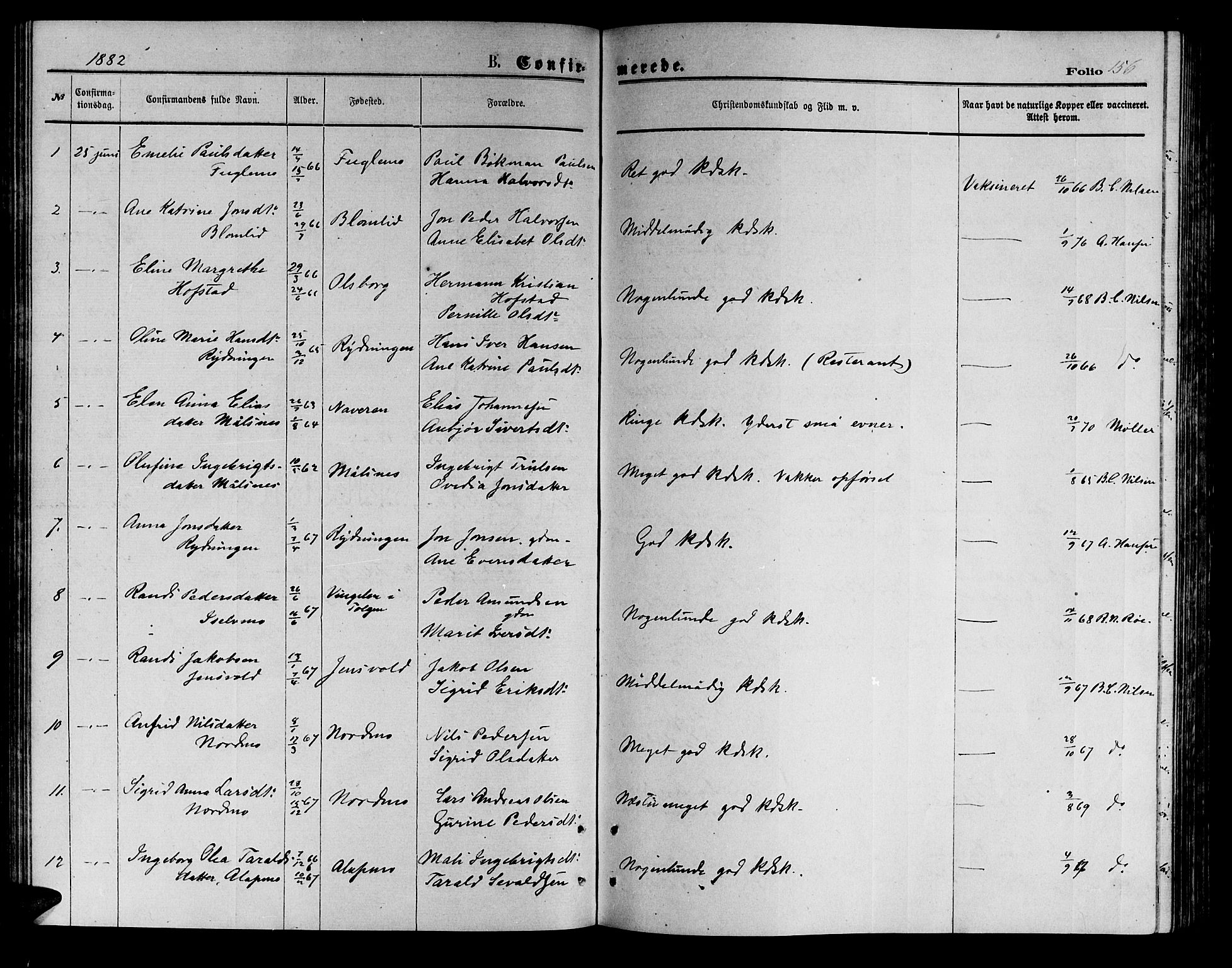 Målselv sokneprestembete, SATØ/S-1311/G/Ga/Gab/L0003klokker: Parish register (copy) no. 3, 1874-1885, p. 156
