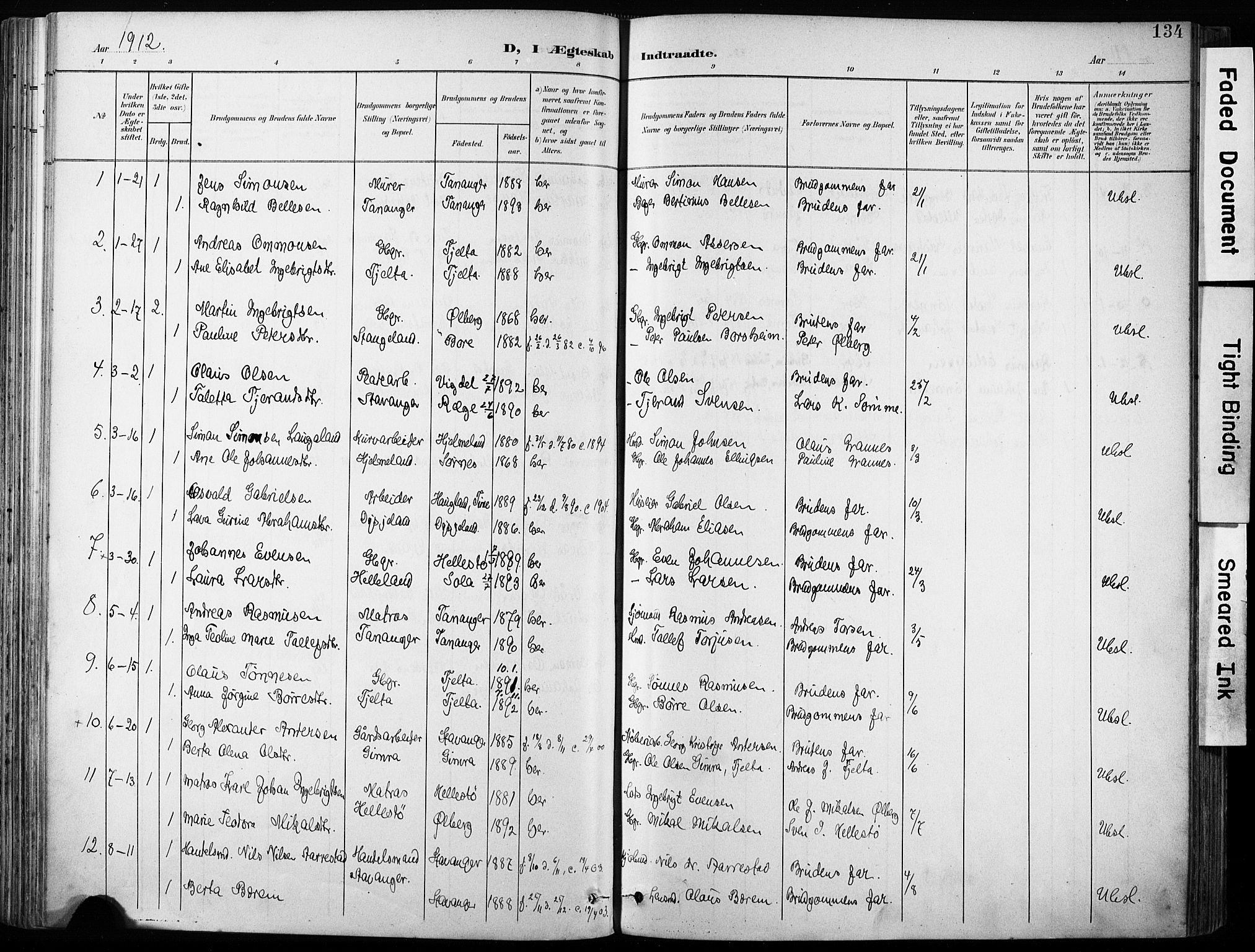 Håland sokneprestkontor, AV/SAST-A-101802/001/30BA/L0013: Parish register (official) no. A 12, 1901-1913, p. 134