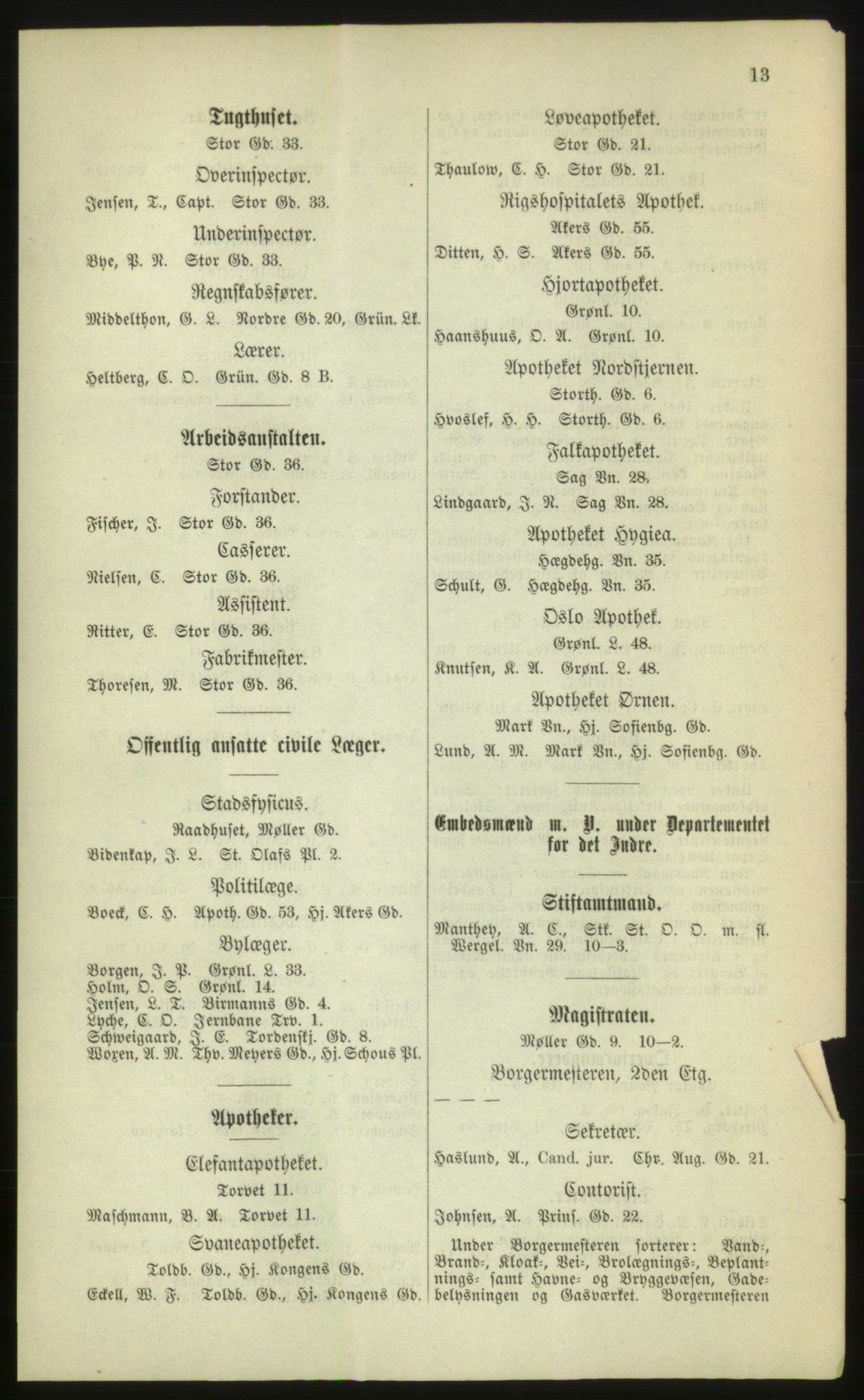 Kristiania/Oslo adressebok, PUBL/-, 1880, p. 13