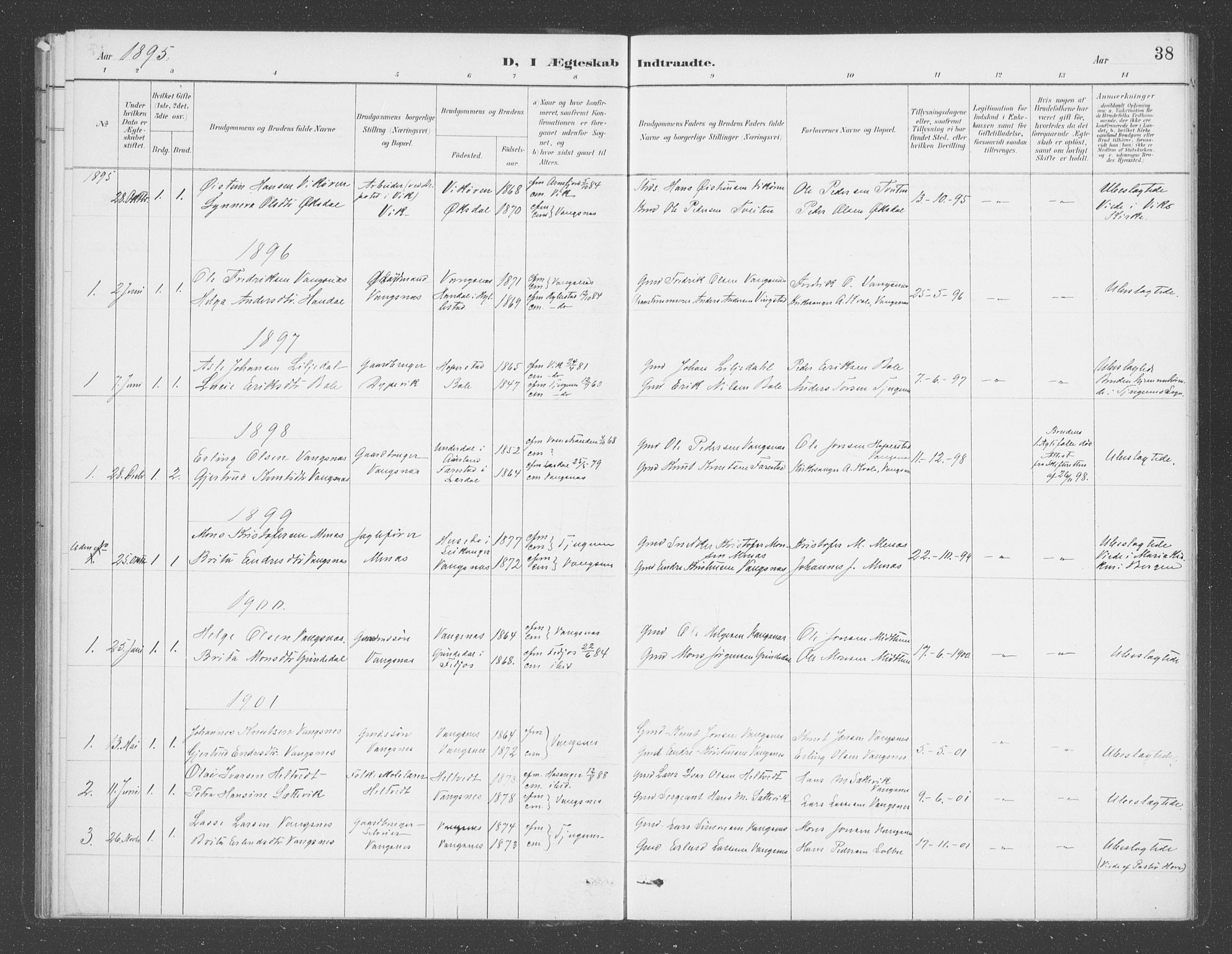 Balestrand sokneprestembete, AV/SAB-A-79601/H/Haa/Haae/L0001: Parish register (official) no. E  1, 1889-1909, p. 38