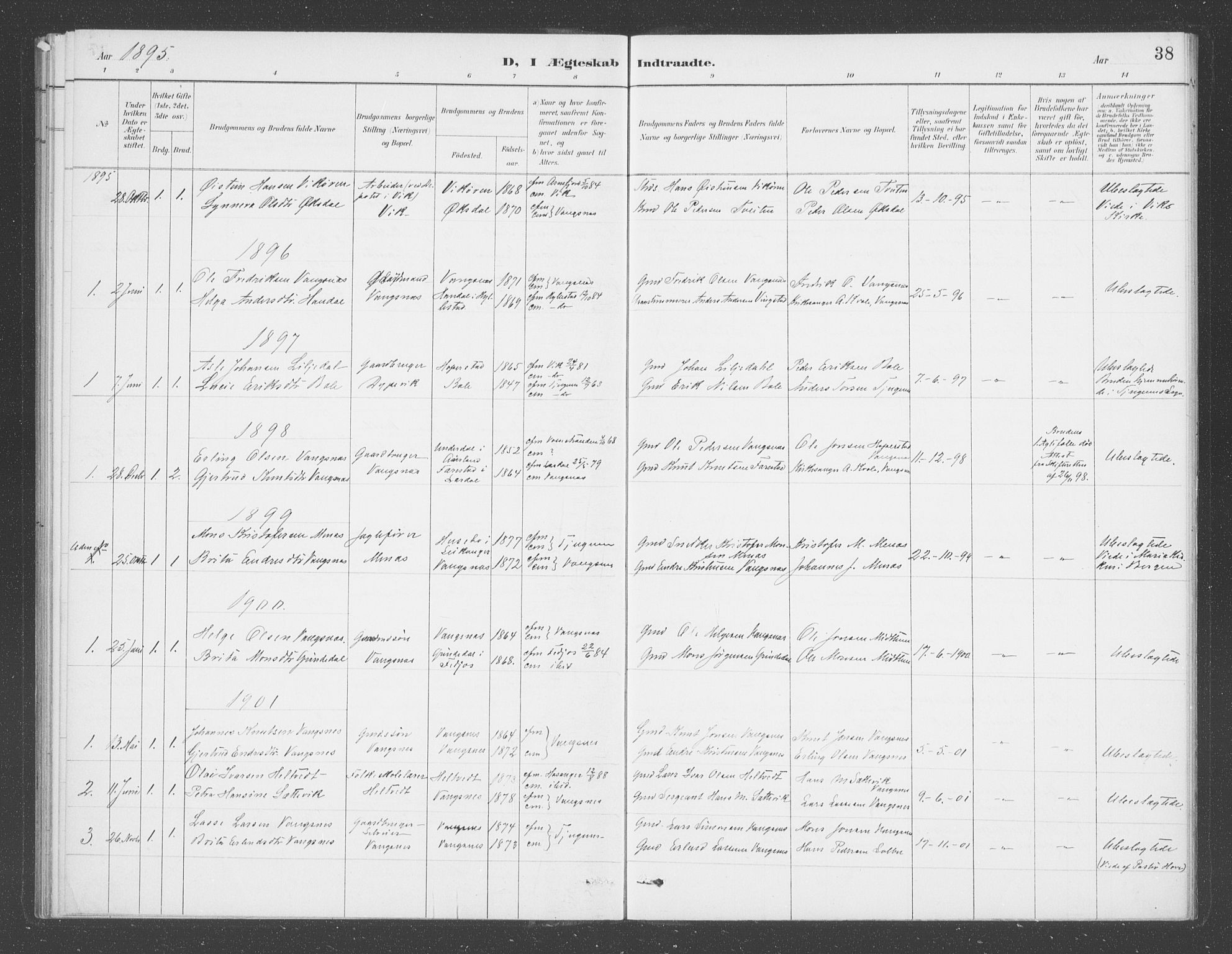 Balestrand sokneprestembete, AV/SAB-A-79601/H/Haa/Haae/L0001: Parish register (official) no. E  1, 1889-1909, p. 38