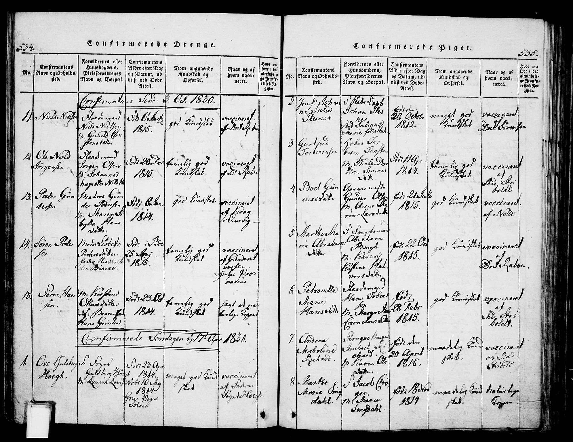 Skien kirkebøker, SAKO/A-302/G/Ga/L0002: Parish register (copy) no. 2, 1814-1842, p. 534-535