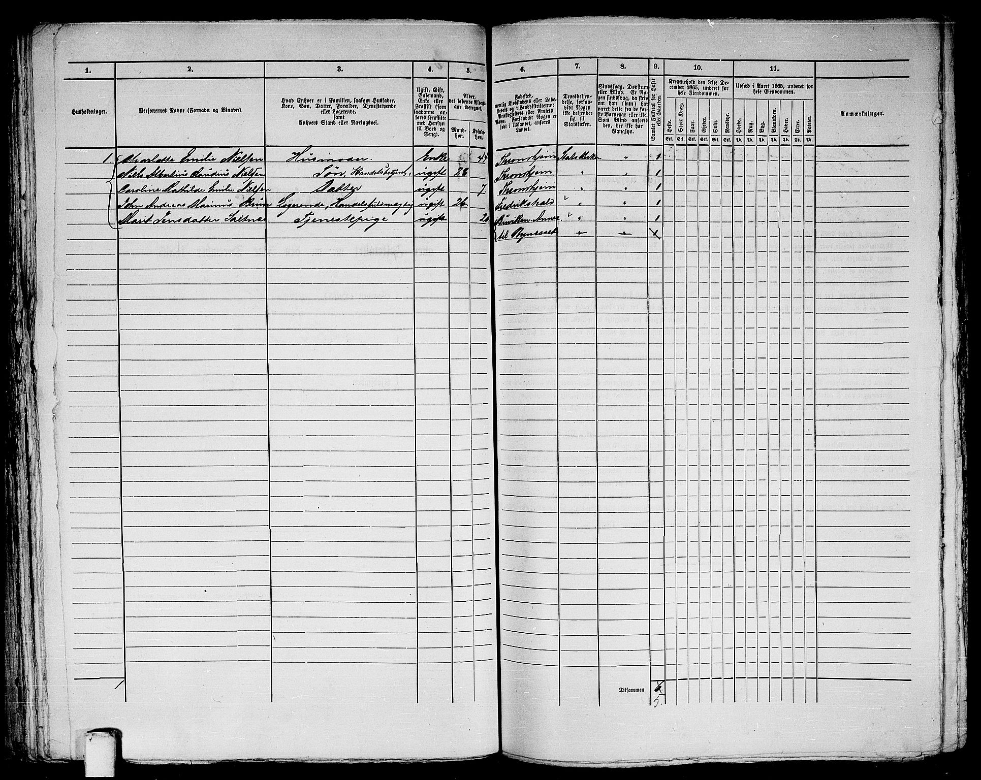 RA, 1865 census for Trondheim, 1865, p. 287