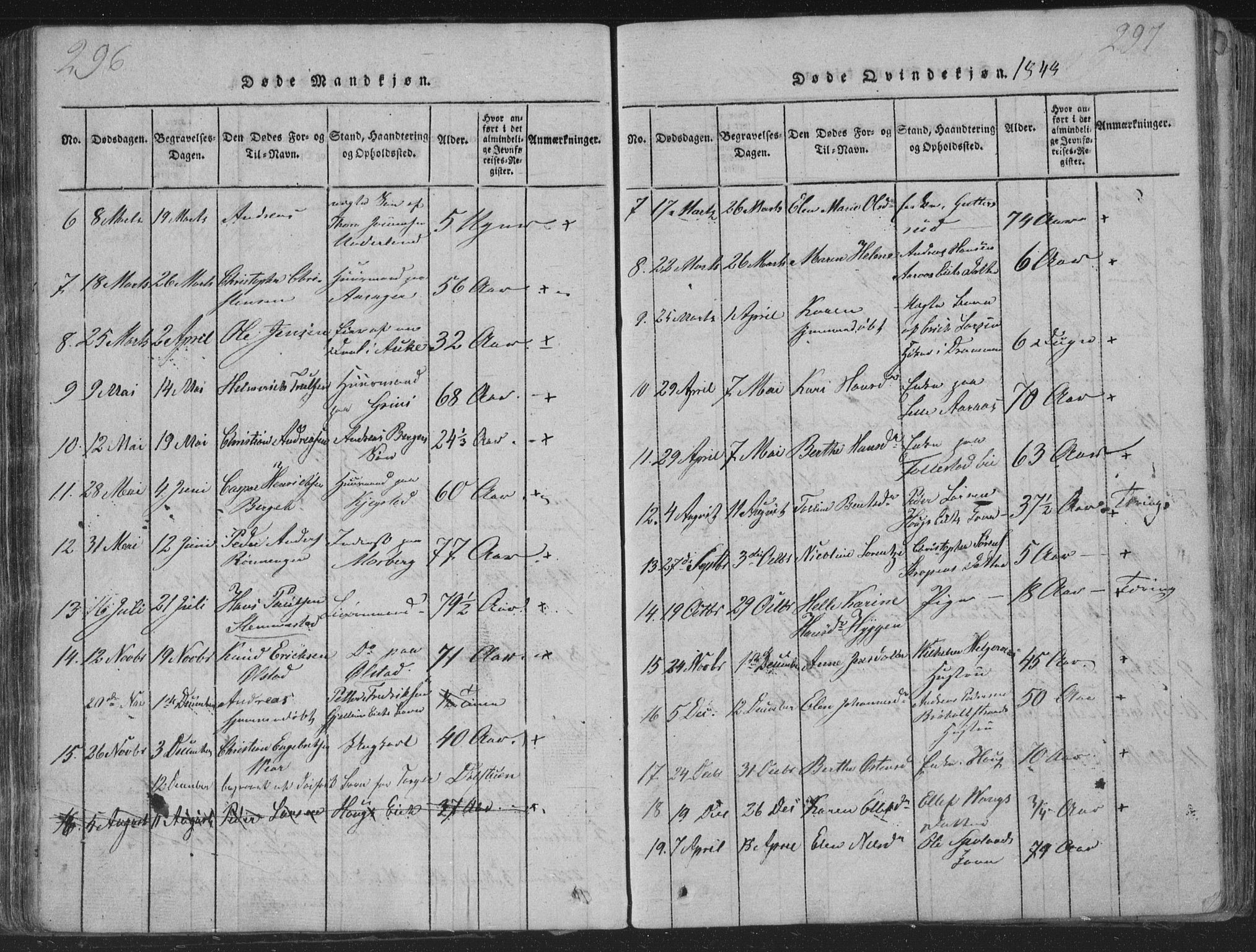 Røyken kirkebøker, AV/SAKO-A-241/G/Ga/L0003: Parish register (copy) no. 3, 1814-1856, p. 296-297