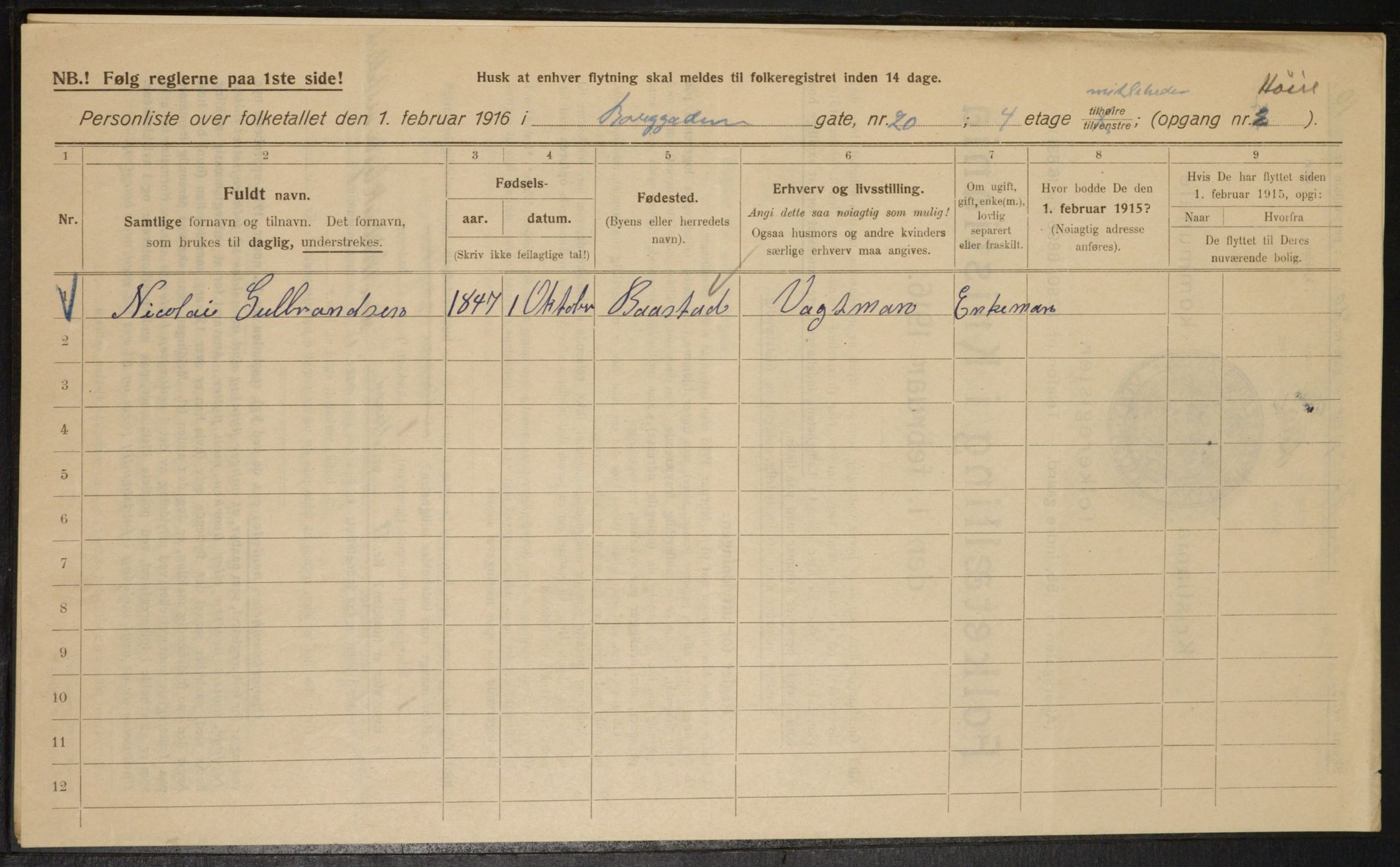 OBA, Municipal Census 1916 for Kristiania, 1916, p. 8104