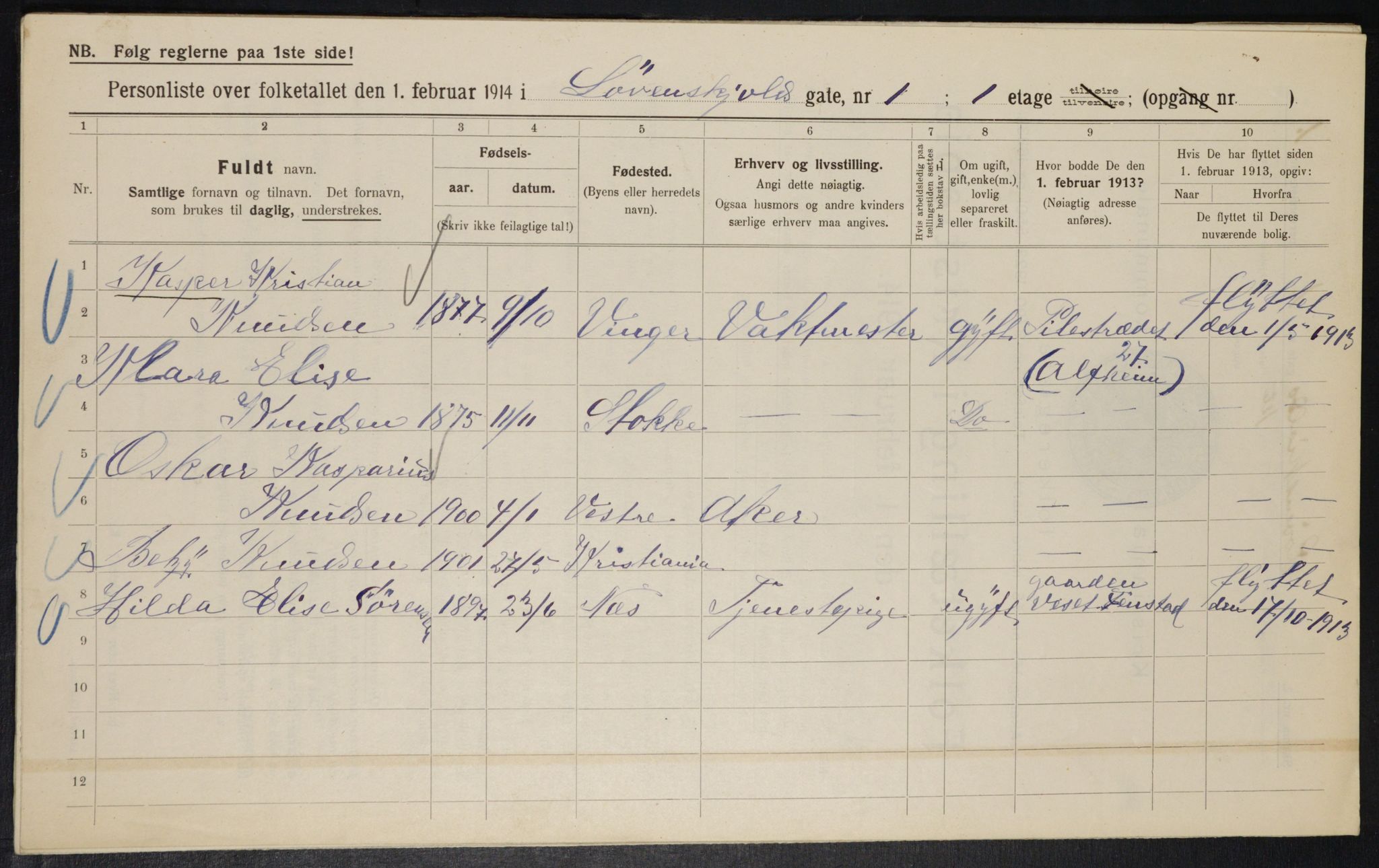 OBA, Municipal Census 1914 for Kristiania, 1914, p. 58713