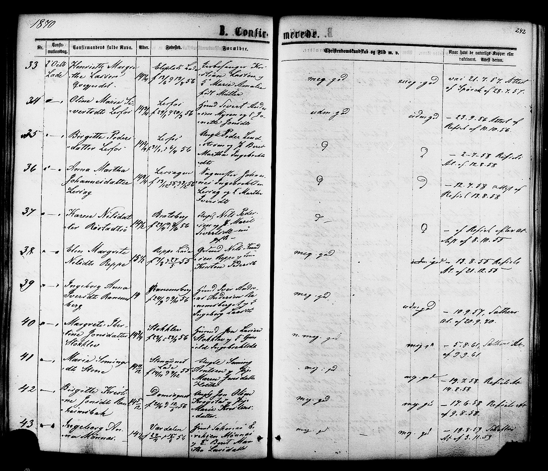 Ministerialprotokoller, klokkerbøker og fødselsregistre - Sør-Trøndelag, SAT/A-1456/606/L0293: Parish register (official) no. 606A08, 1866-1877, p. 242