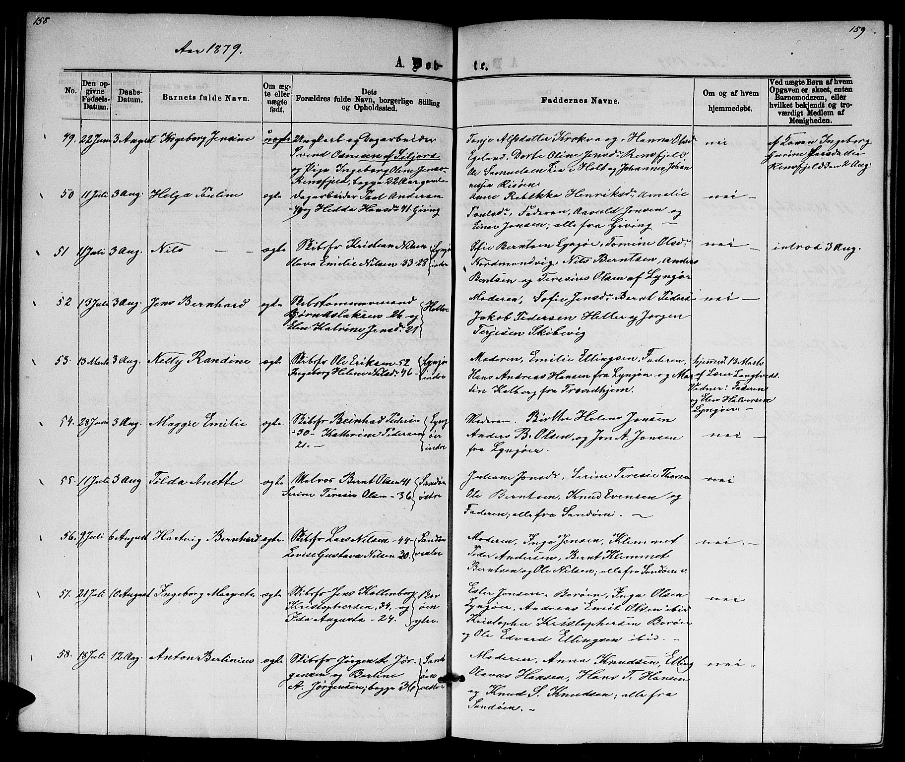 Dypvåg sokneprestkontor, AV/SAK-1111-0007/F/Fb/Fba/L0012: Parish register (copy) no. B 12, 1872-1886, p. 158-159