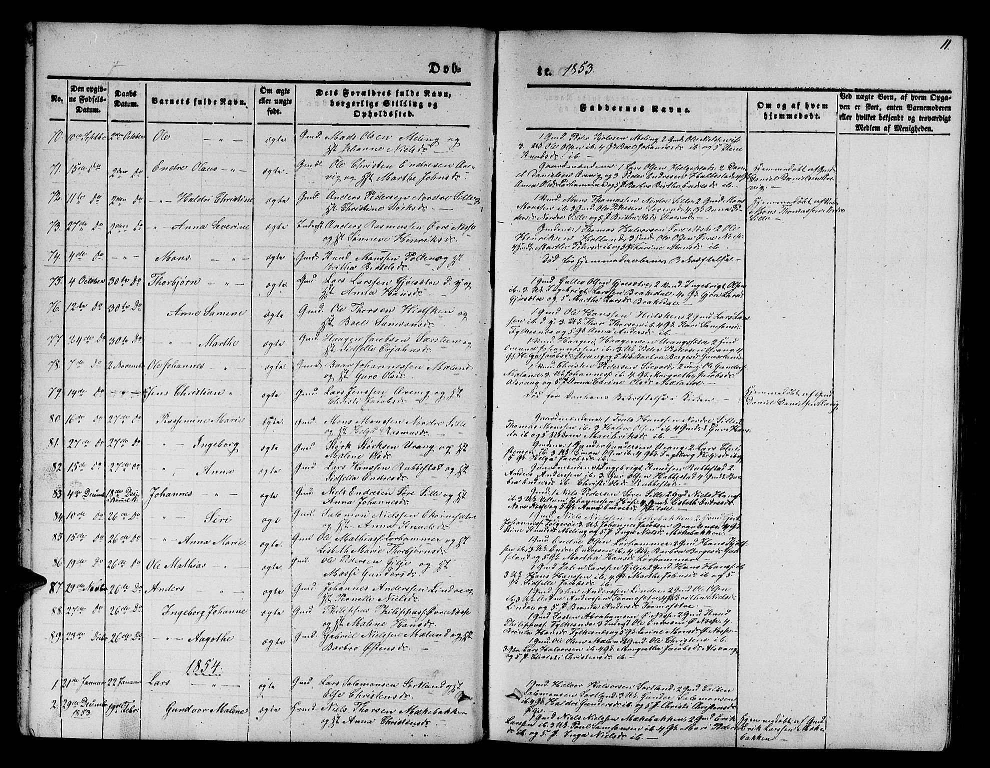 Finnås sokneprestembete, SAB/A-99925/H/Ha/Hab/Habb/L0001: Parish register (copy) no. B 1, 1851-1870, p. 11