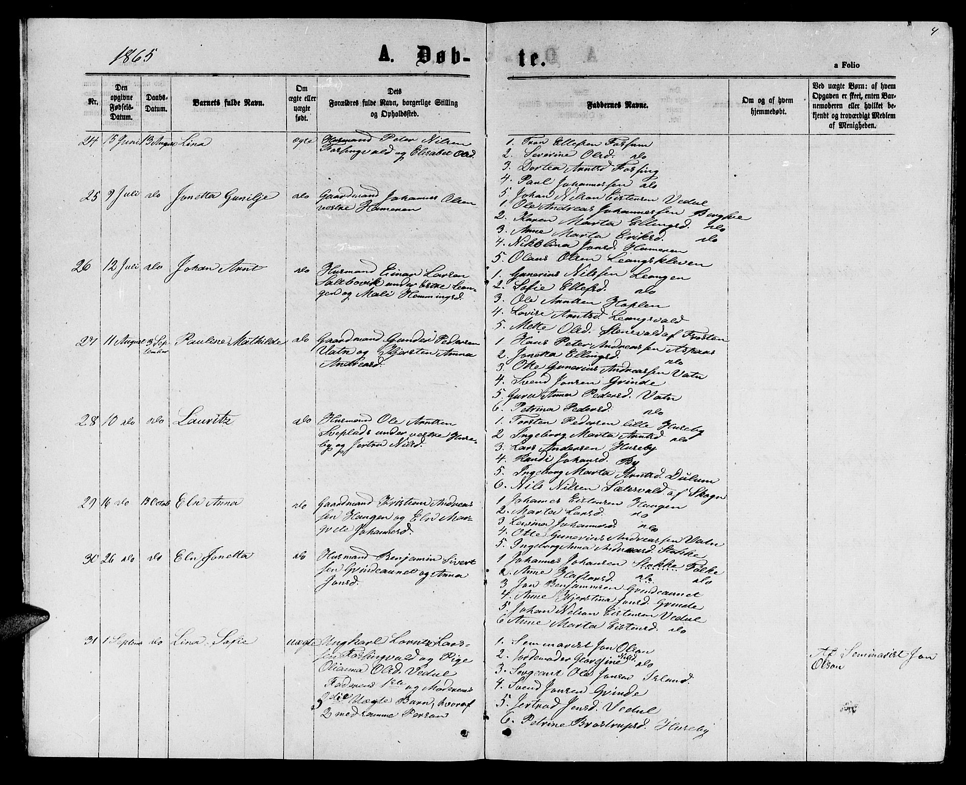 Ministerialprotokoller, klokkerbøker og fødselsregistre - Nord-Trøndelag, AV/SAT-A-1458/714/L0133: Parish register (copy) no. 714C02, 1865-1877, p. 4