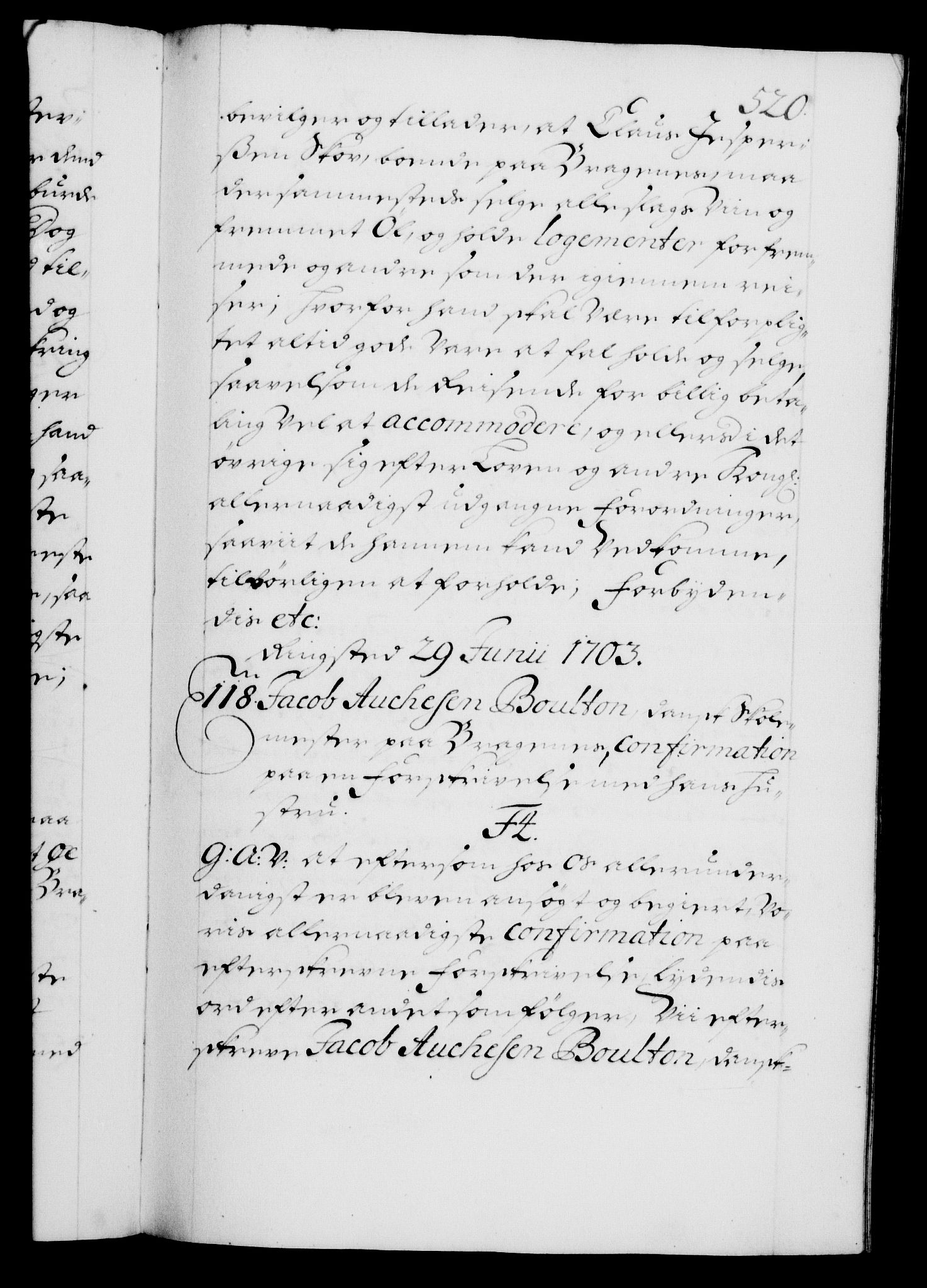 Danske Kanselli 1572-1799, AV/RA-EA-3023/F/Fc/Fca/Fcaa/L0018: Norske registre, 1699-1703, p. 520a