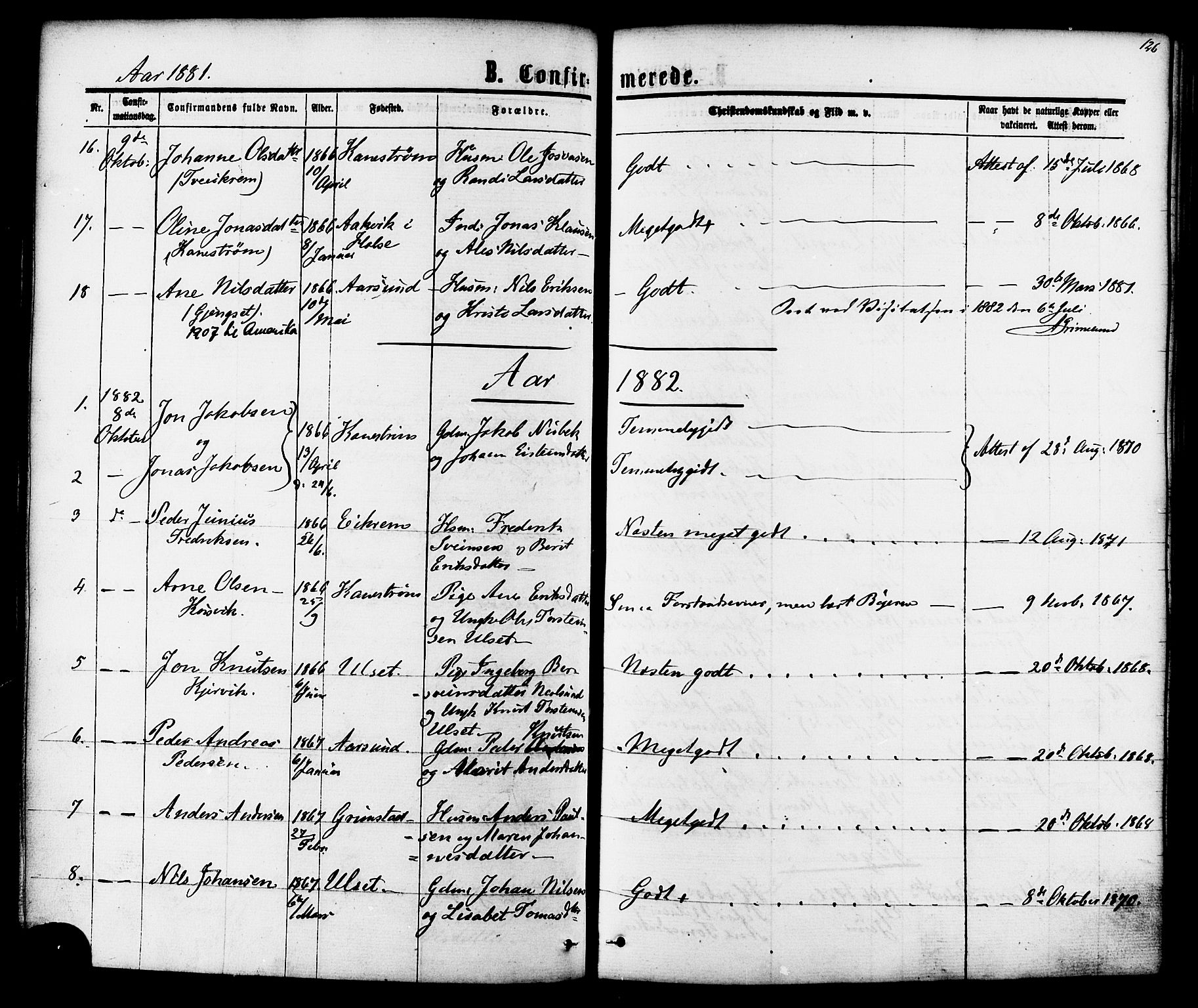 Ministerialprotokoller, klokkerbøker og fødselsregistre - Møre og Romsdal, AV/SAT-A-1454/587/L0999: Parish register (official) no. 587A01, 1864-1886, p. 126