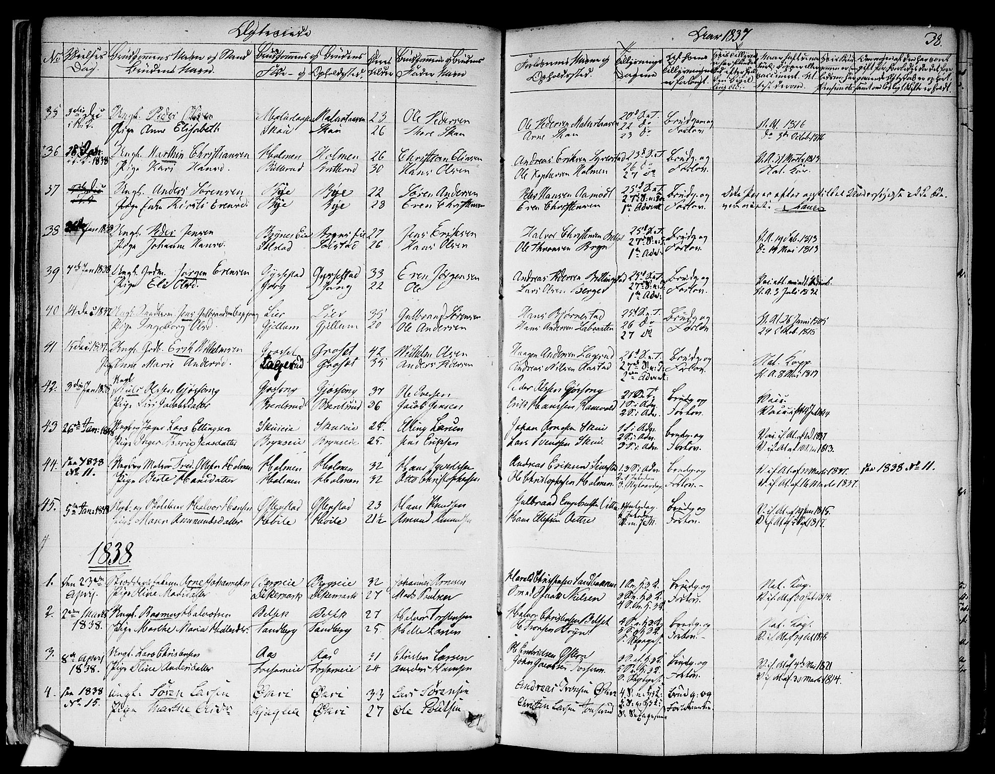 Asker prestekontor Kirkebøker, SAO/A-10256a/F/Fa/L0010: Parish register (official) no. I 10, 1825-1878, p. 38