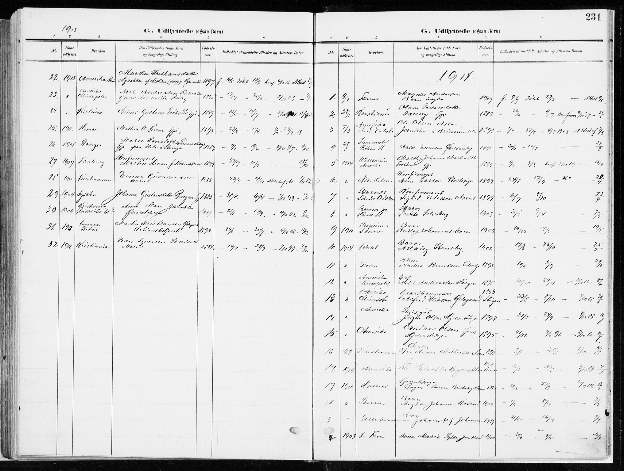 Ringsaker prestekontor, AV/SAH-PREST-014/K/Ka/L0019: Parish register (official) no. 19, 1905-1920, p. 231