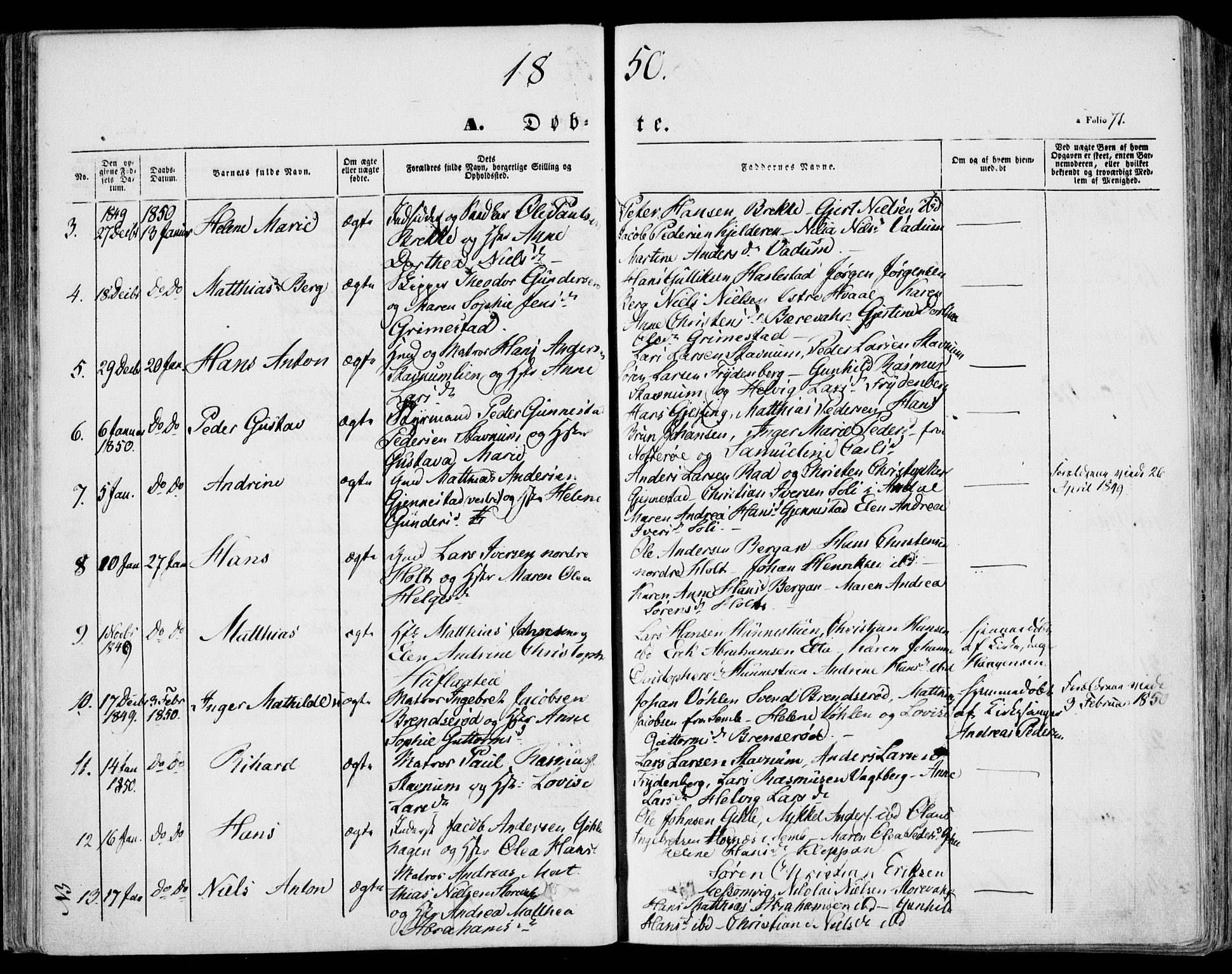 Stokke kirkebøker, AV/SAKO-A-320/F/Fa/L0007: Parish register (official) no. I 7, 1844-1857, p. 71