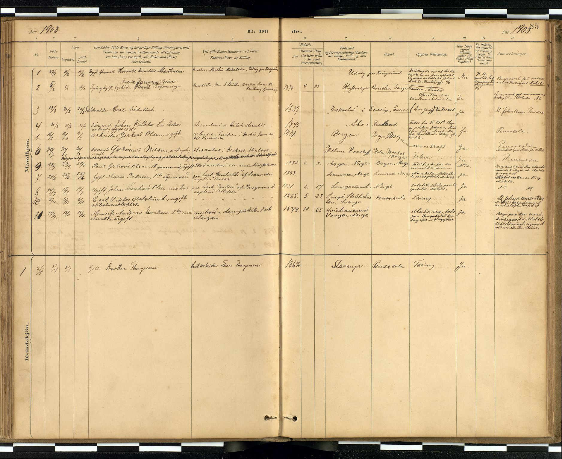 Den norske sjømannsmisjon i utlandet / Quebec (Canada) samt Pensacola--Savannah-Mobile-New Orleans-Gulfport (Gulfhamnene i USA), SAB/SAB/PA-0114/H/Ha/L0001: Parish register (official) no. A 1, 1887-1924, p. 84b-85a