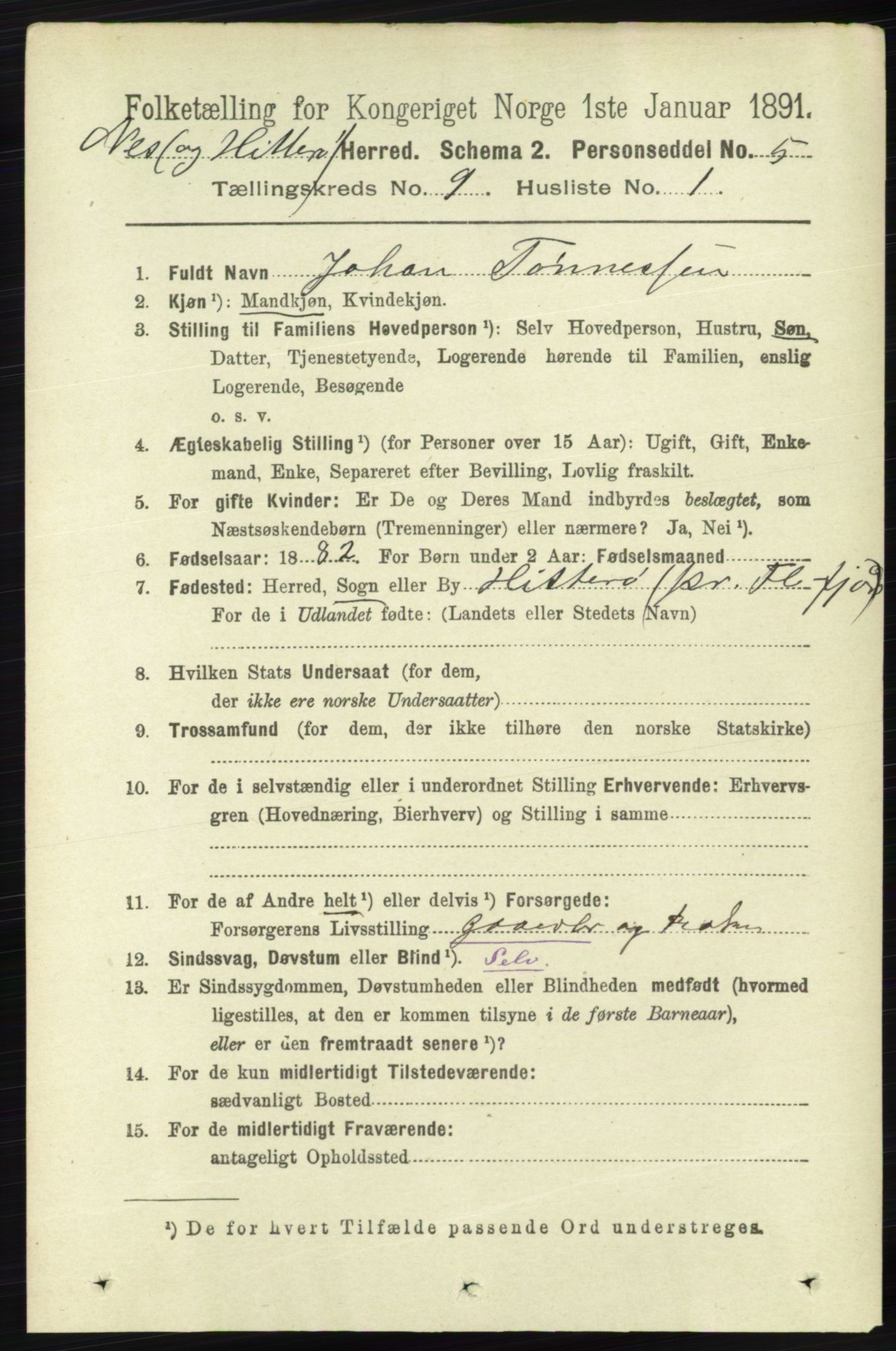 RA, 1891 census for 1043 Hidra og Nes, 1891, p. 3771