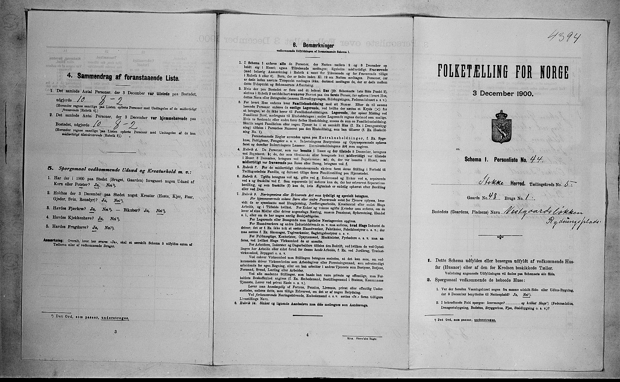 RA, 1900 census for Stokke, 1900, p. 1064