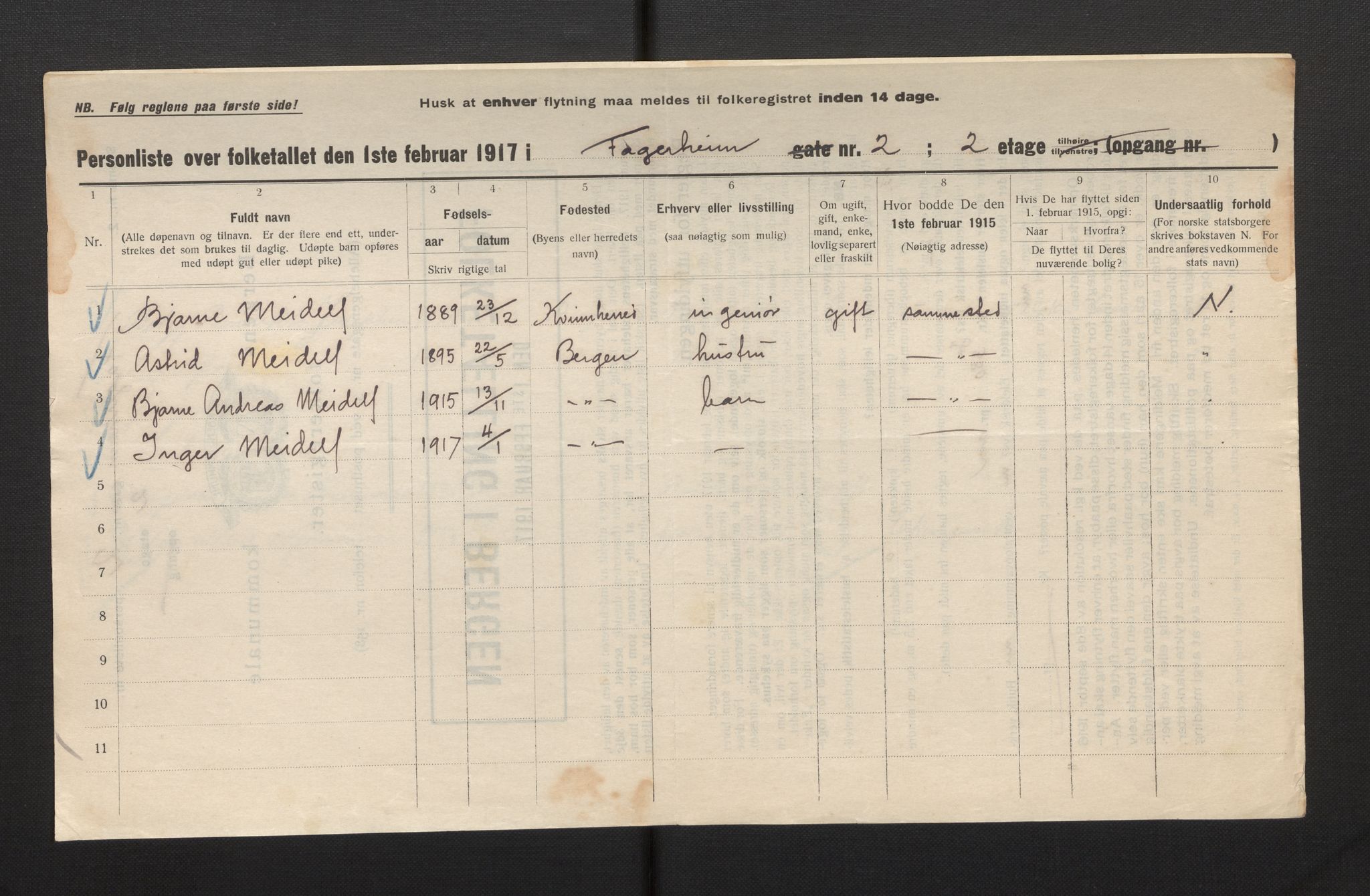 SAB, Municipal Census 1917 for Bergen, 1917, p. 7139