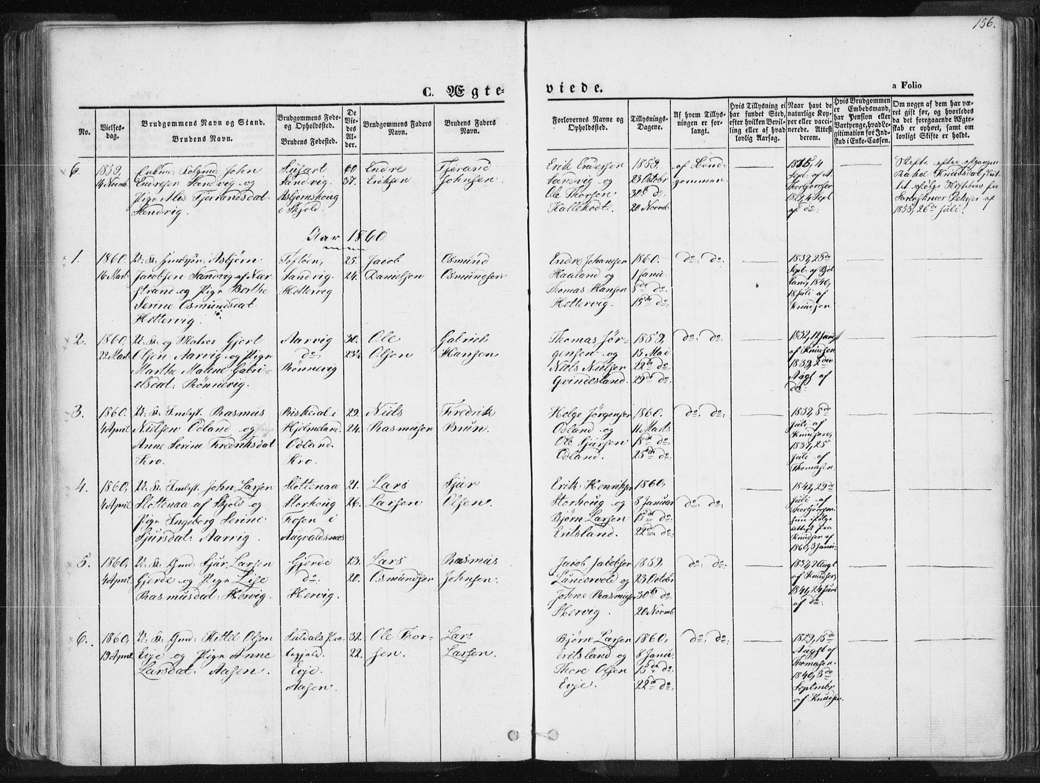 Tysvær sokneprestkontor, SAST/A -101864/H/Ha/Haa/L0003: Parish register (official) no. A 3, 1856-1865, p. 156