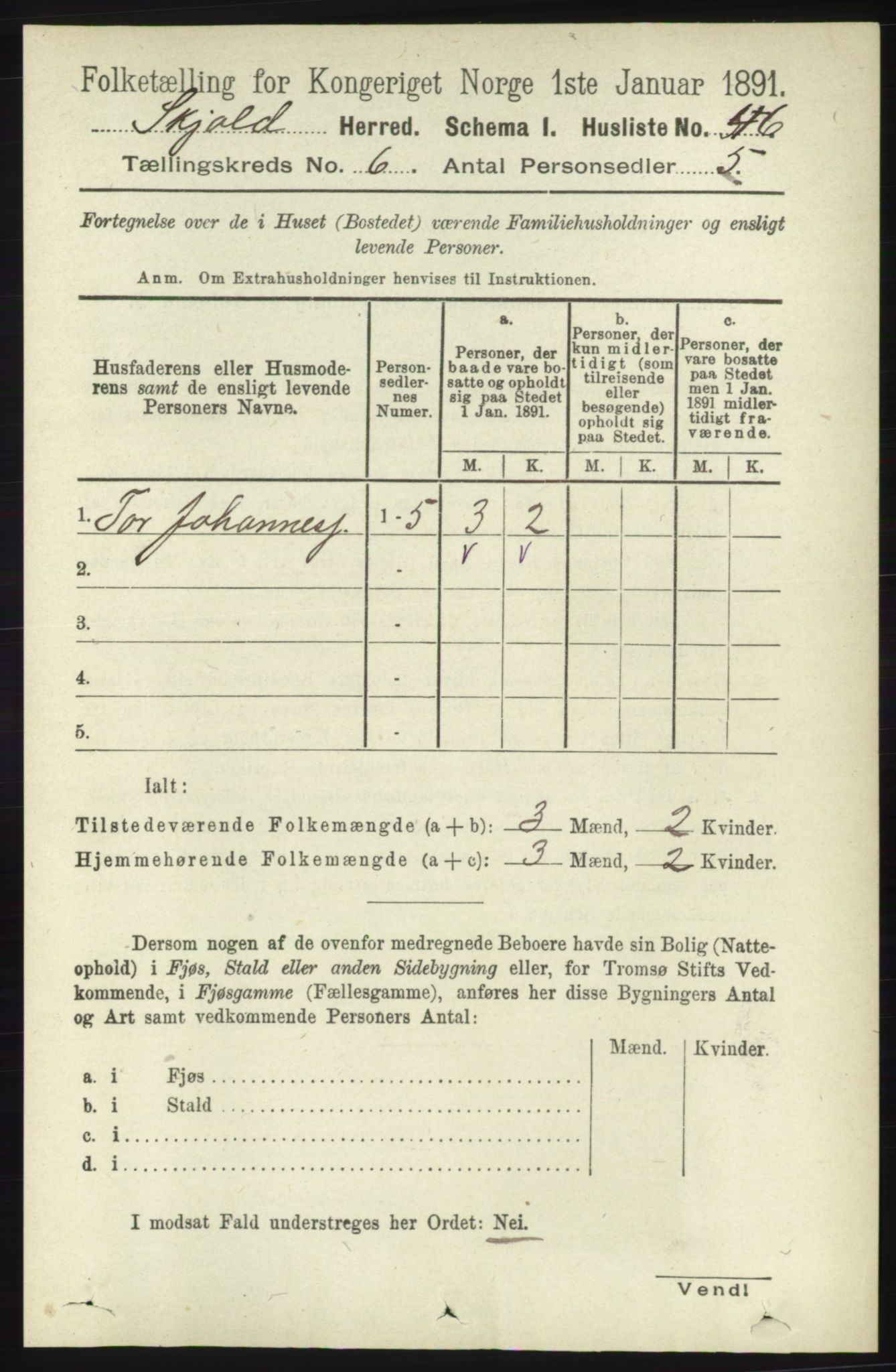 RA, 1891 census for 1154 Skjold, 1891, p. 995