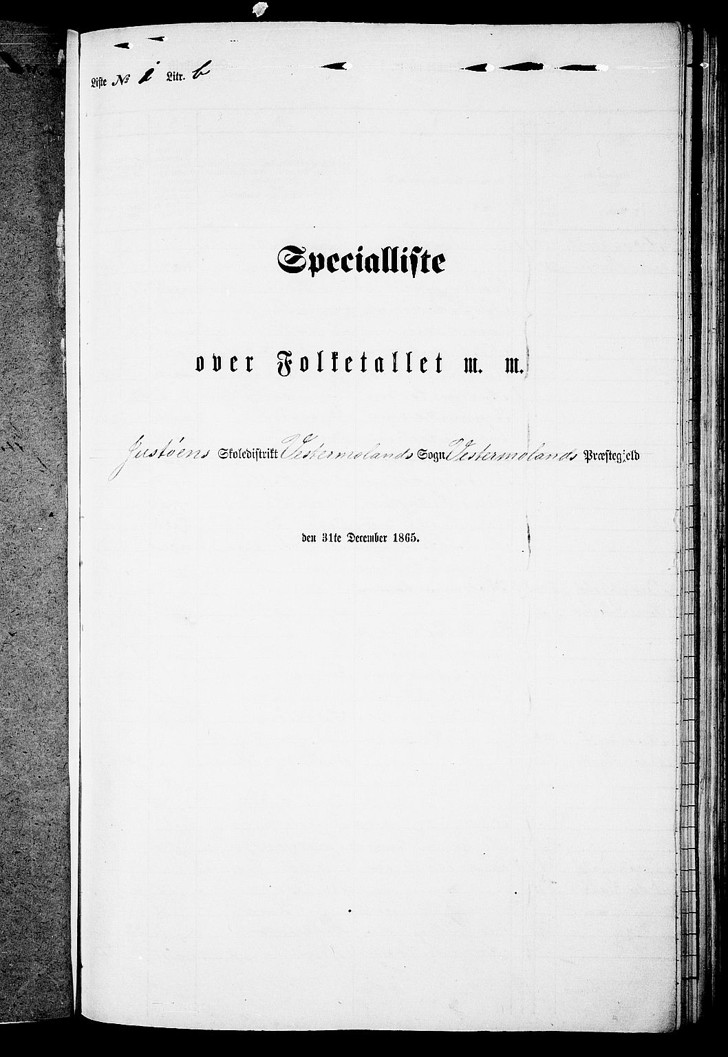 RA, 1865 census for Vestre Moland/Vestre Moland, 1865, p. 16