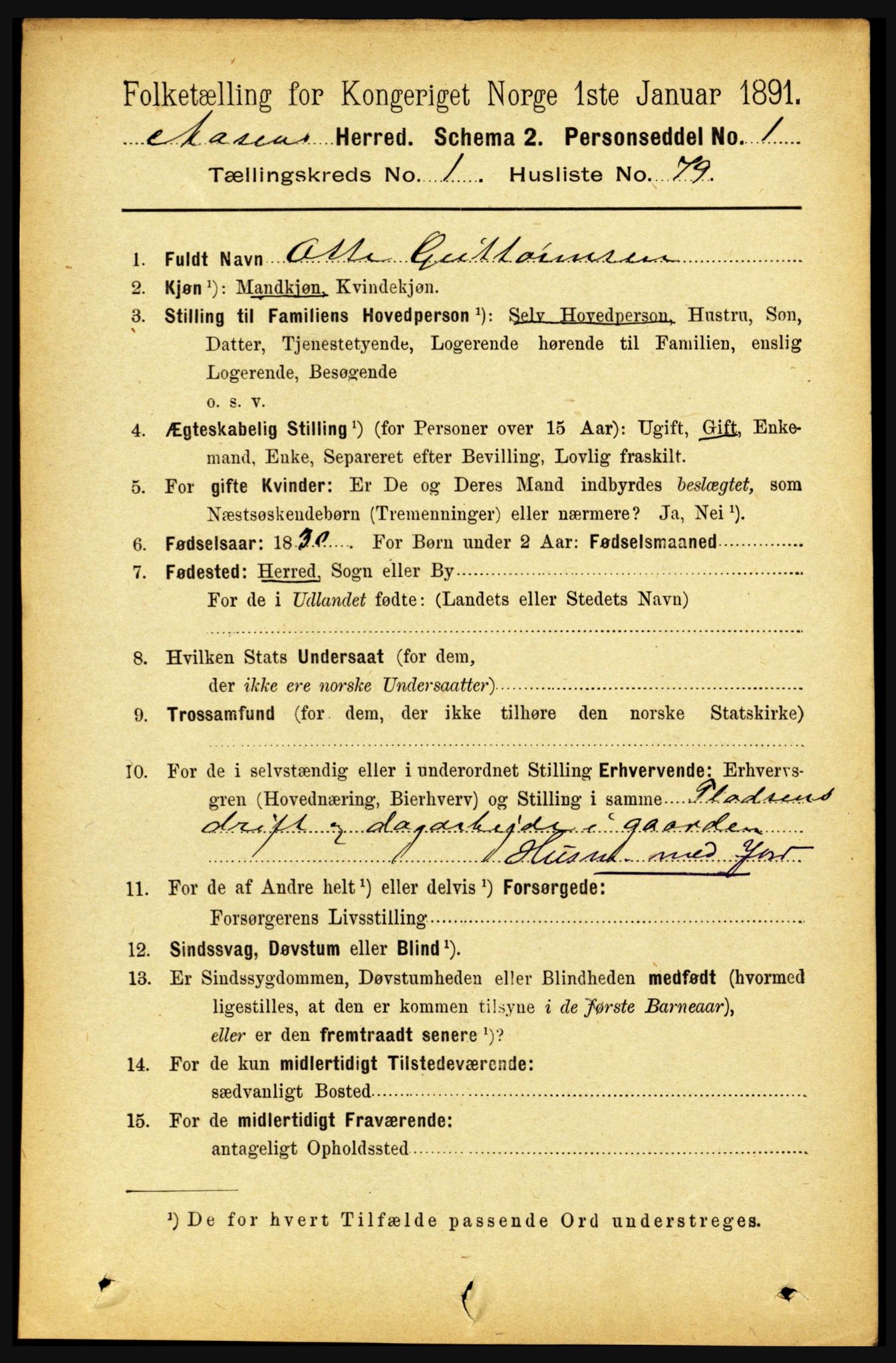 RA, 1891 census for 1716 Åsen, 1891, p. 554