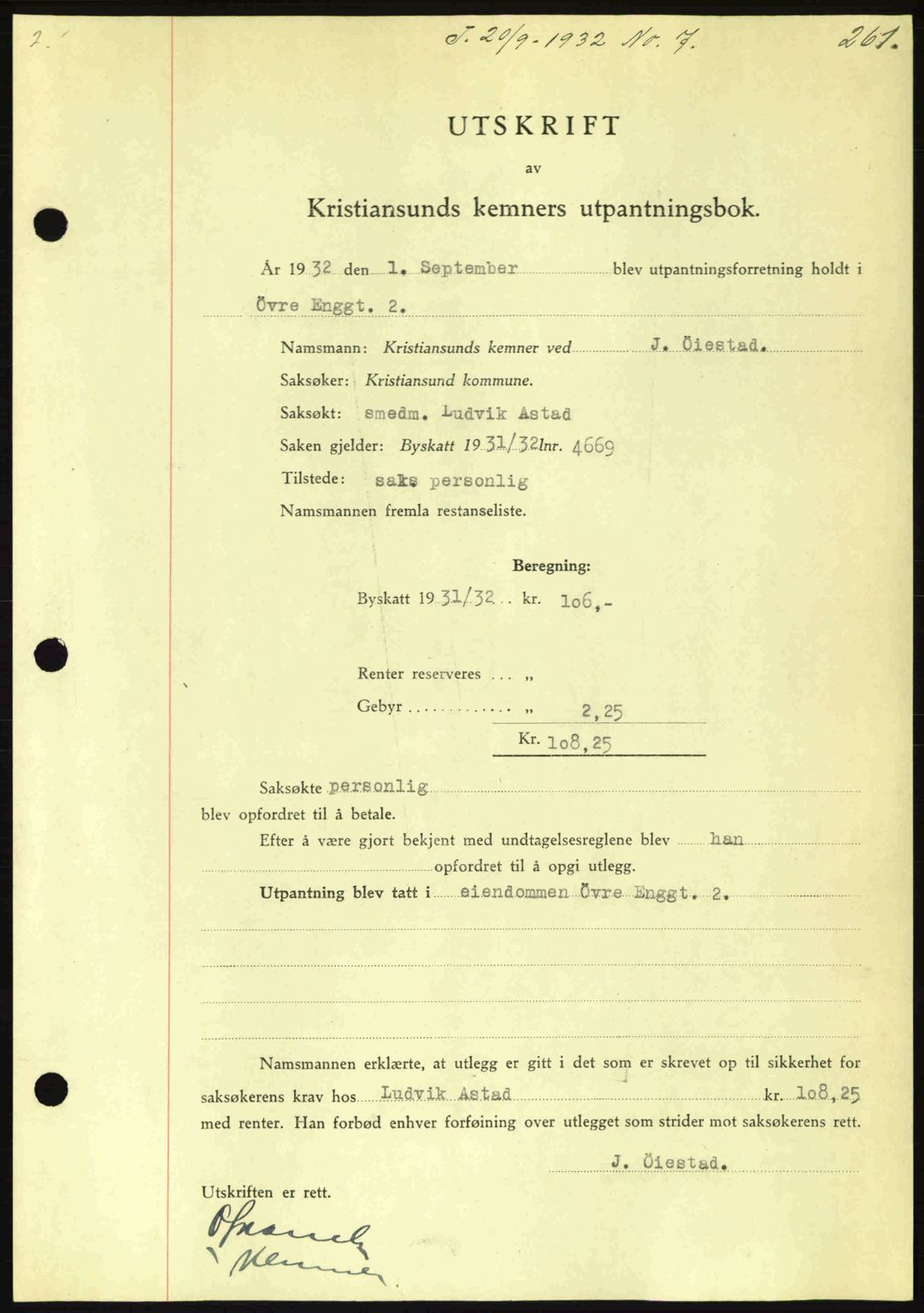 Kristiansund byfogd, AV/SAT-A-4587/A/27: Mortgage book no. 26, 1931-1933, Deed date: 20.09.1932