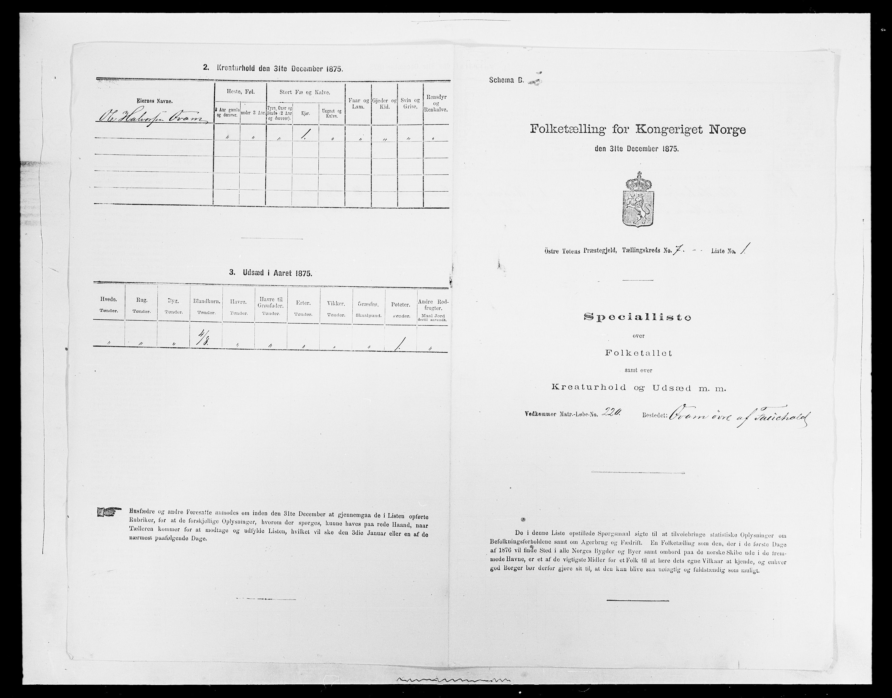 SAH, 1875 census for 0528P Østre Toten, 1875, p. 1295