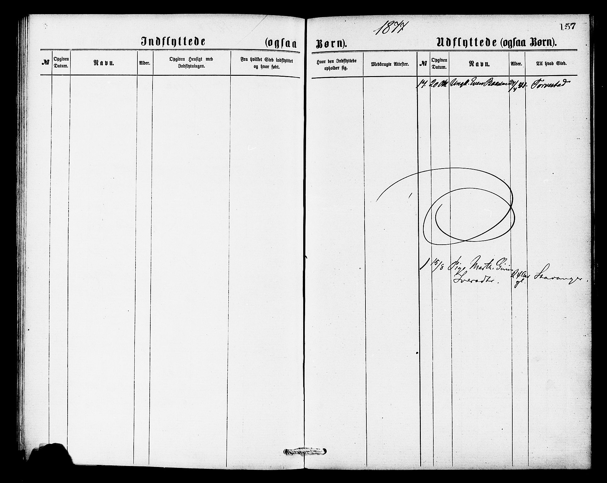 Avaldsnes sokneprestkontor, AV/SAST-A -101851/H/Ha/Haa/L0013: Parish register (official) no. A 13, 1876-1879, p. 157