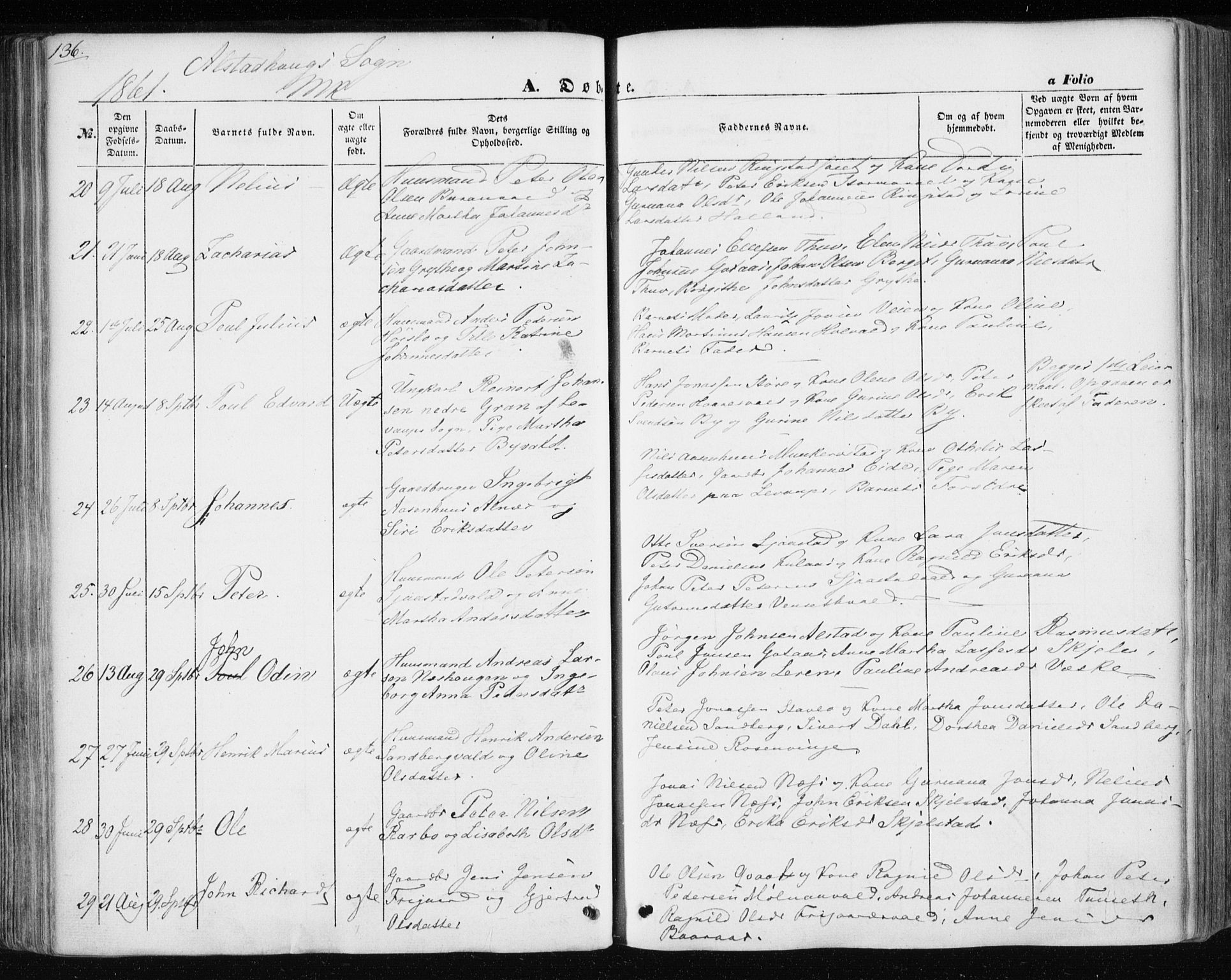 Ministerialprotokoller, klokkerbøker og fødselsregistre - Nord-Trøndelag, AV/SAT-A-1458/717/L0154: Parish register (official) no. 717A07 /1, 1850-1862, p. 136